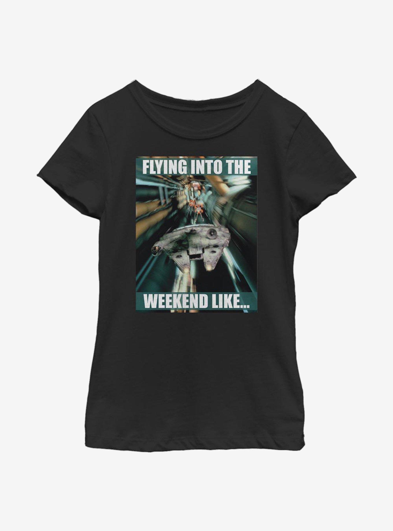 Star Wars Flying Into The Weekend Youth Girls T-Shirt, BLACK, hi-res