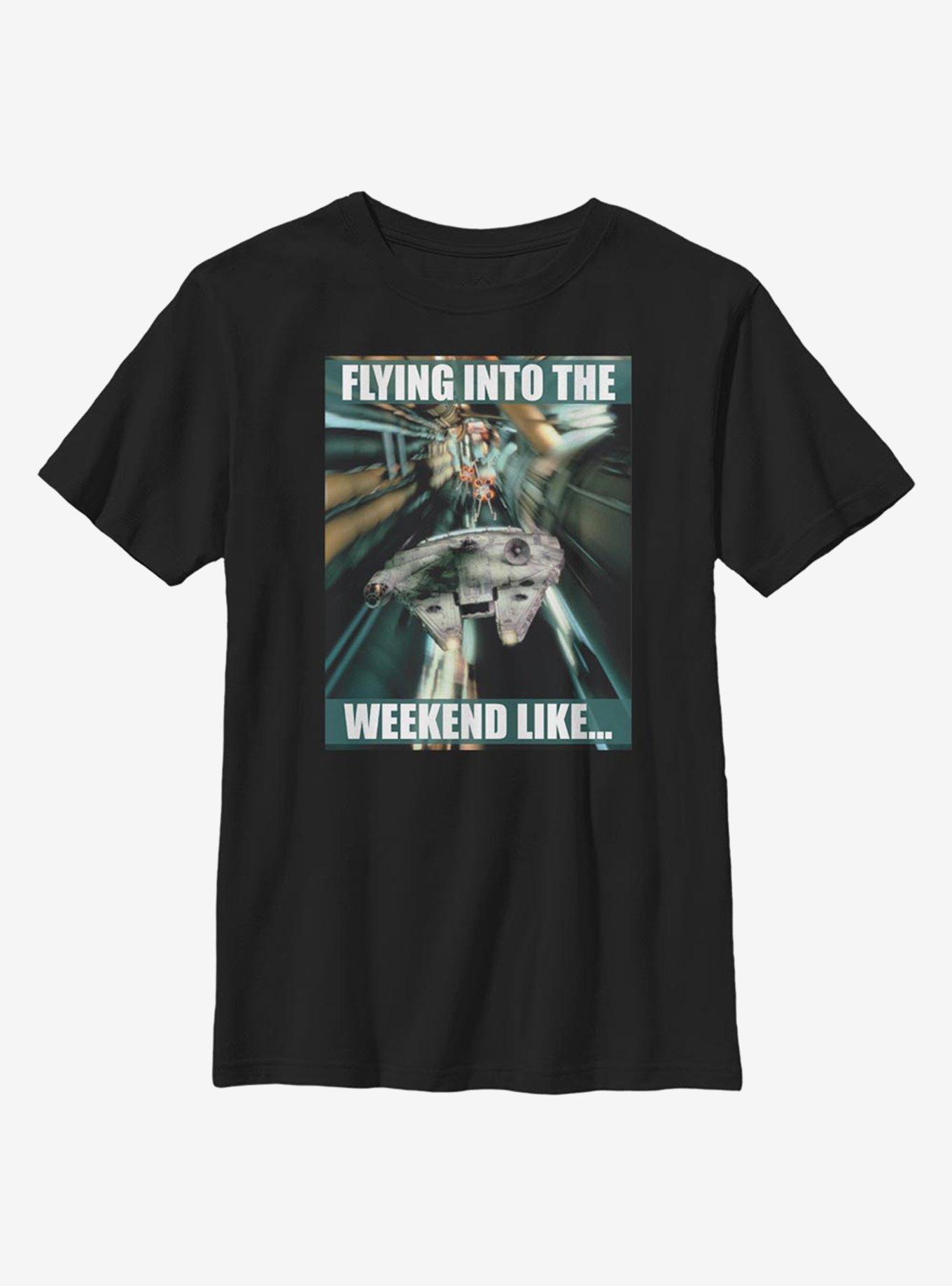 Star Wars Flying Into The Weekend Youth T-Shirt, BLACK, hi-res