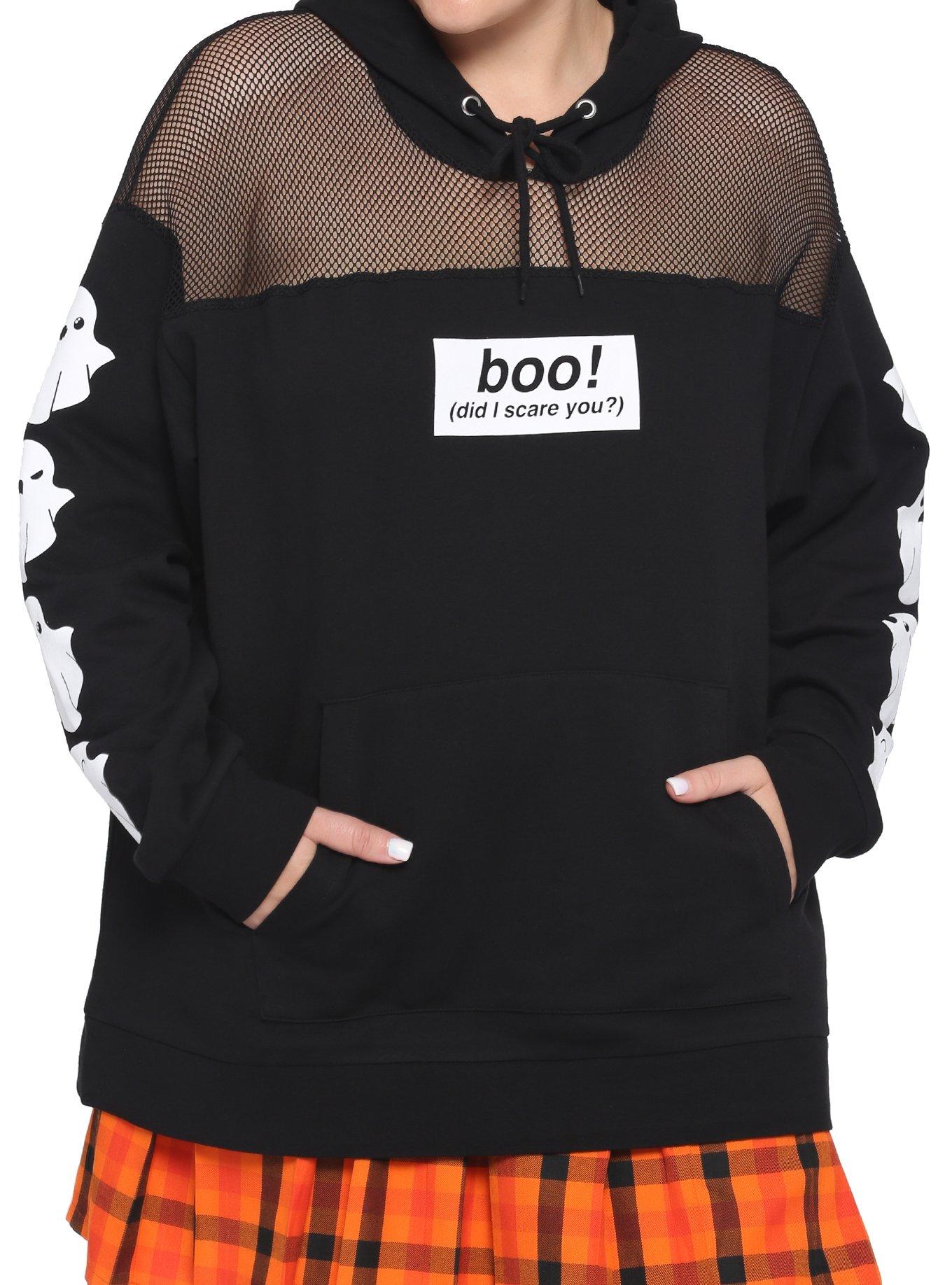 Ghost Boo! Oversized Mesh Girls Hoodie Plus Size, BLACK, hi-res