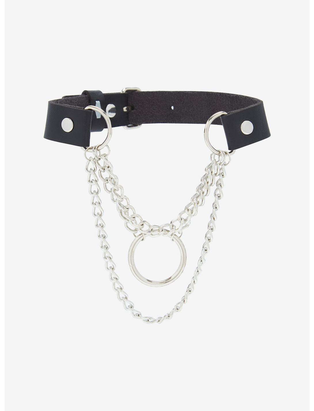 Multi Chain O-Ring Faux Leather Choker, , hi-res