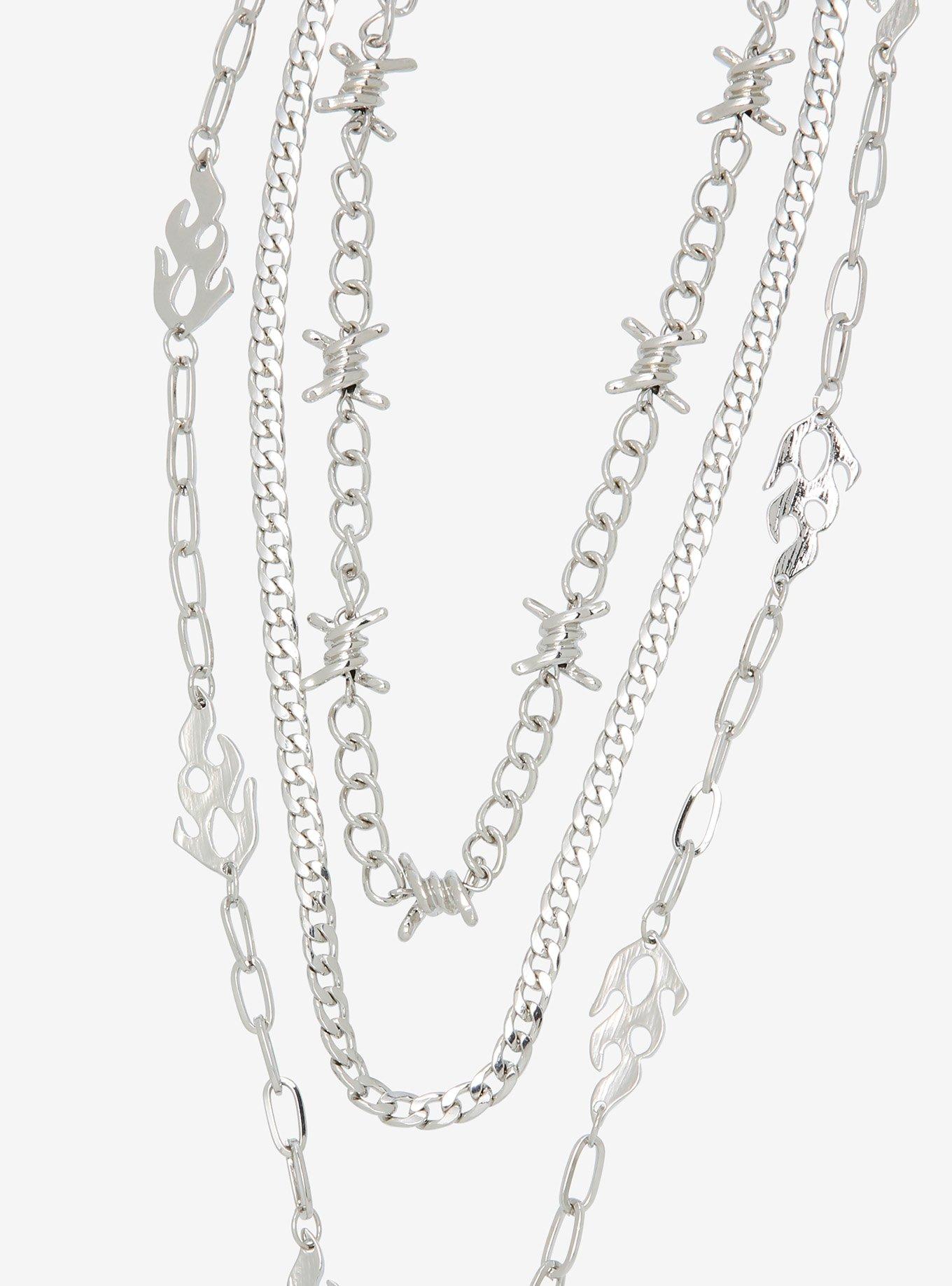 Barbed Wire Flames Chain Necklace Set