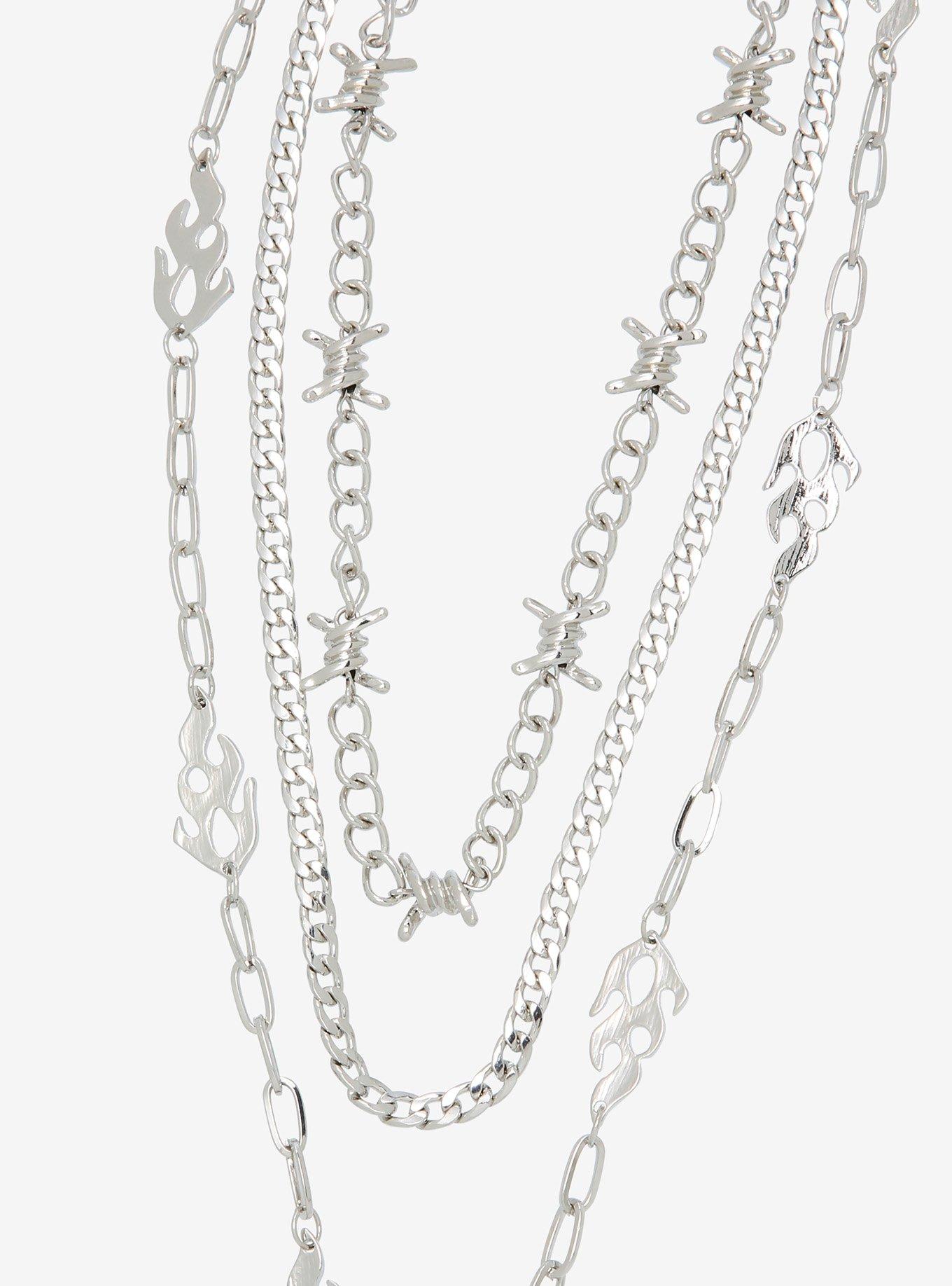 Barbed Wire Flames Chain Necklace Set, , hi-res