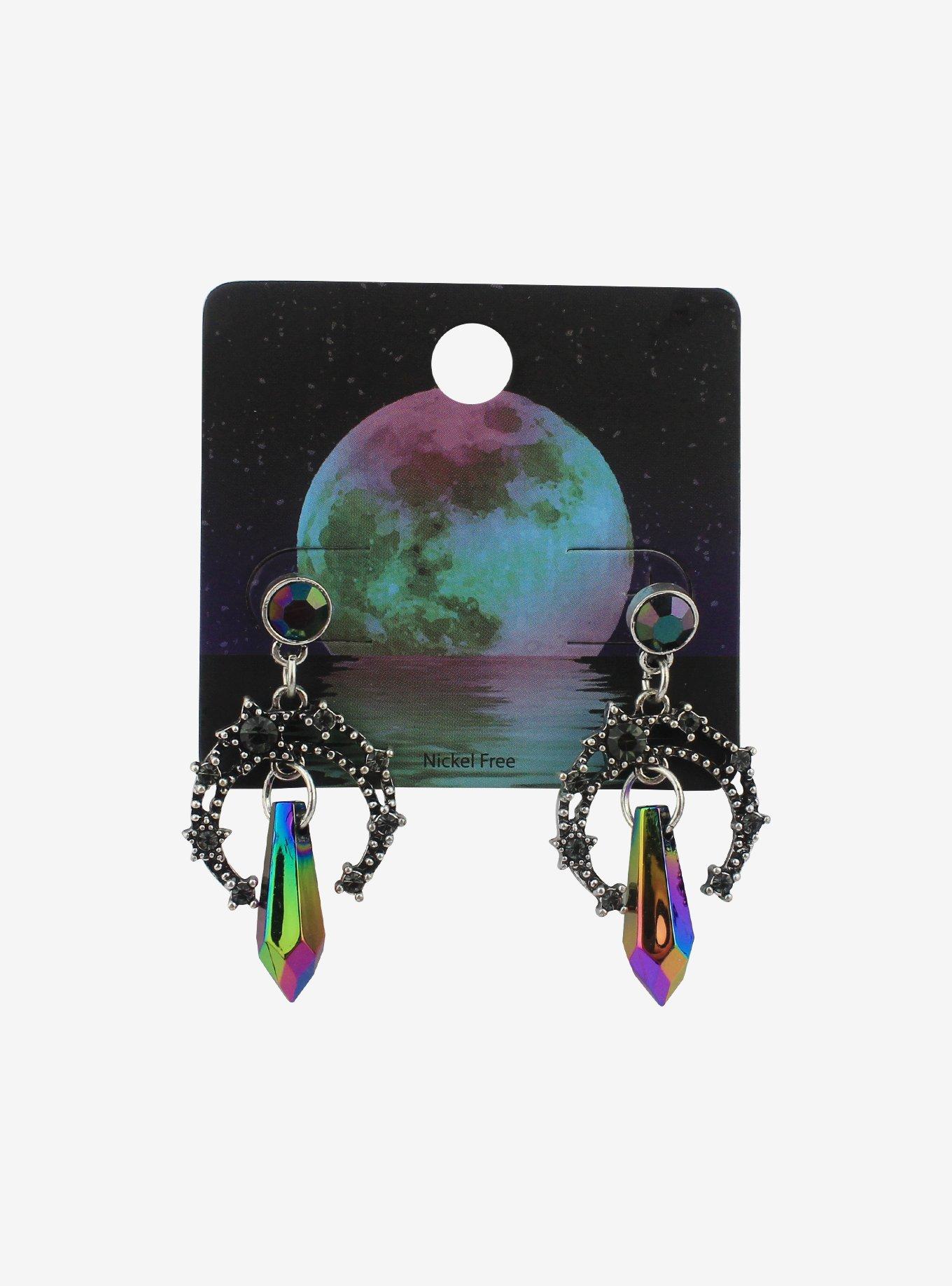 Anodized Crystal Moon Drop Earrings, , hi-res