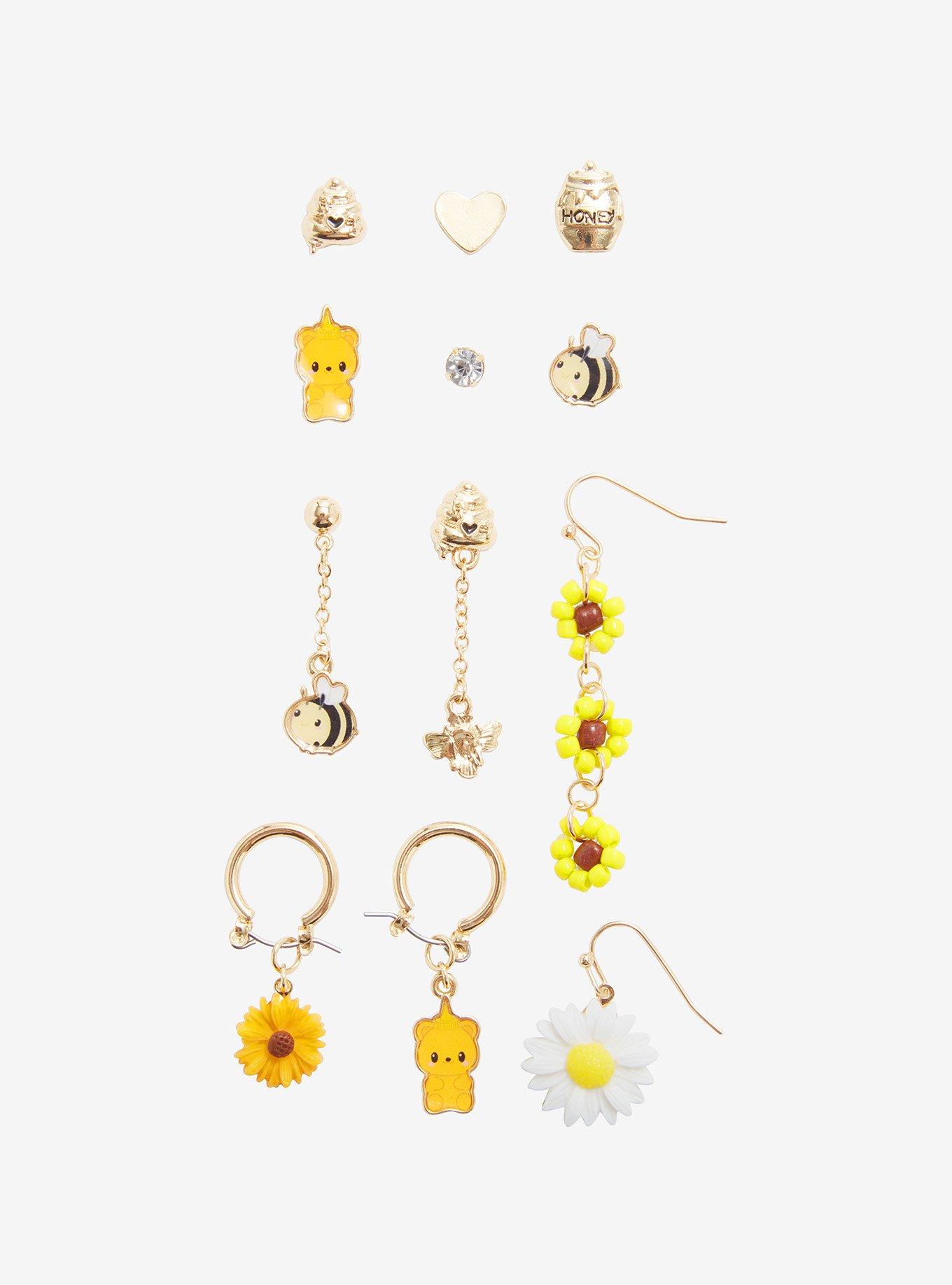 Honey Bee & Flowers Mismatch Earring Set