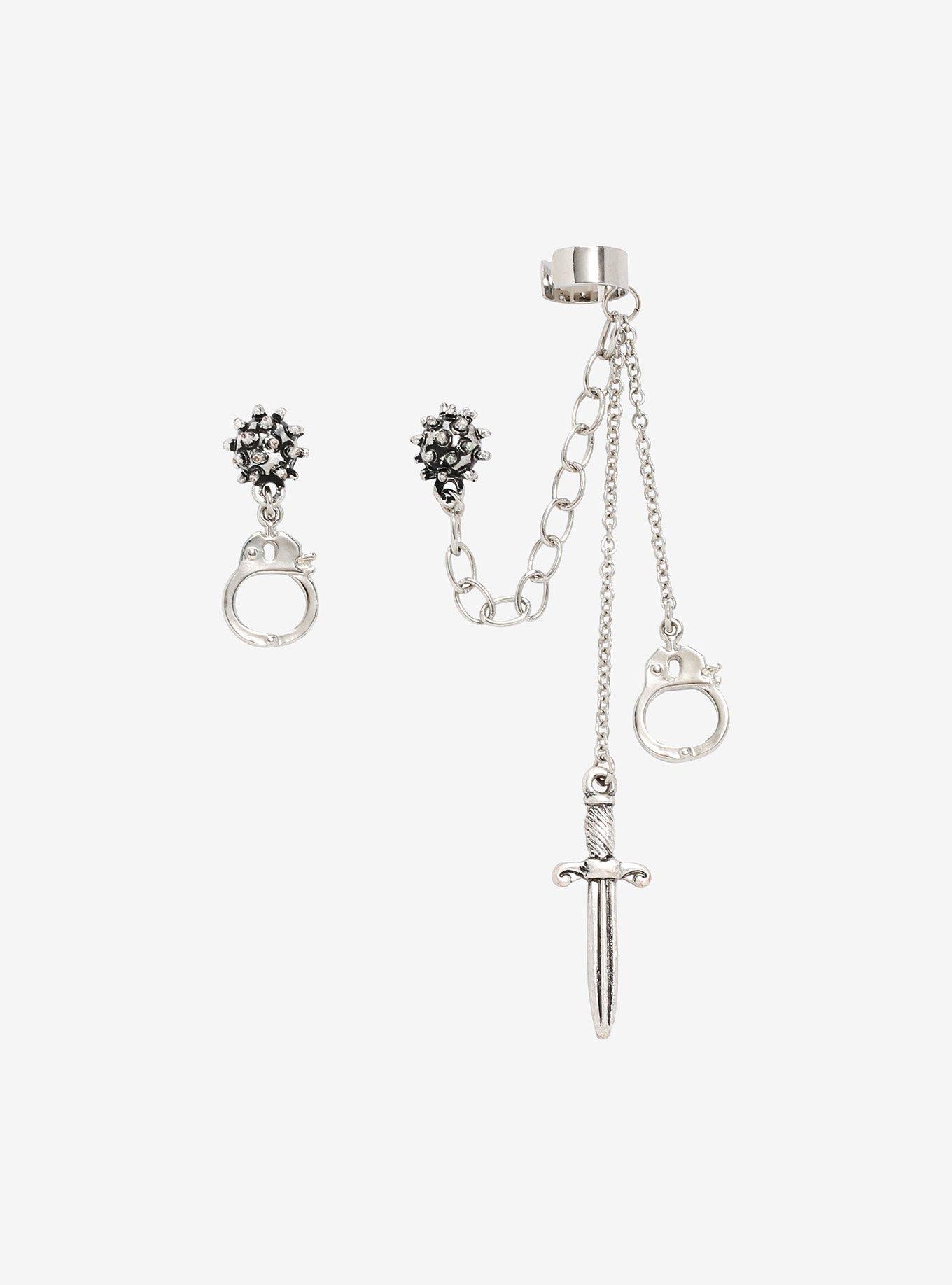 Dagger Mace & Handcuff Earrings, , hi-res
