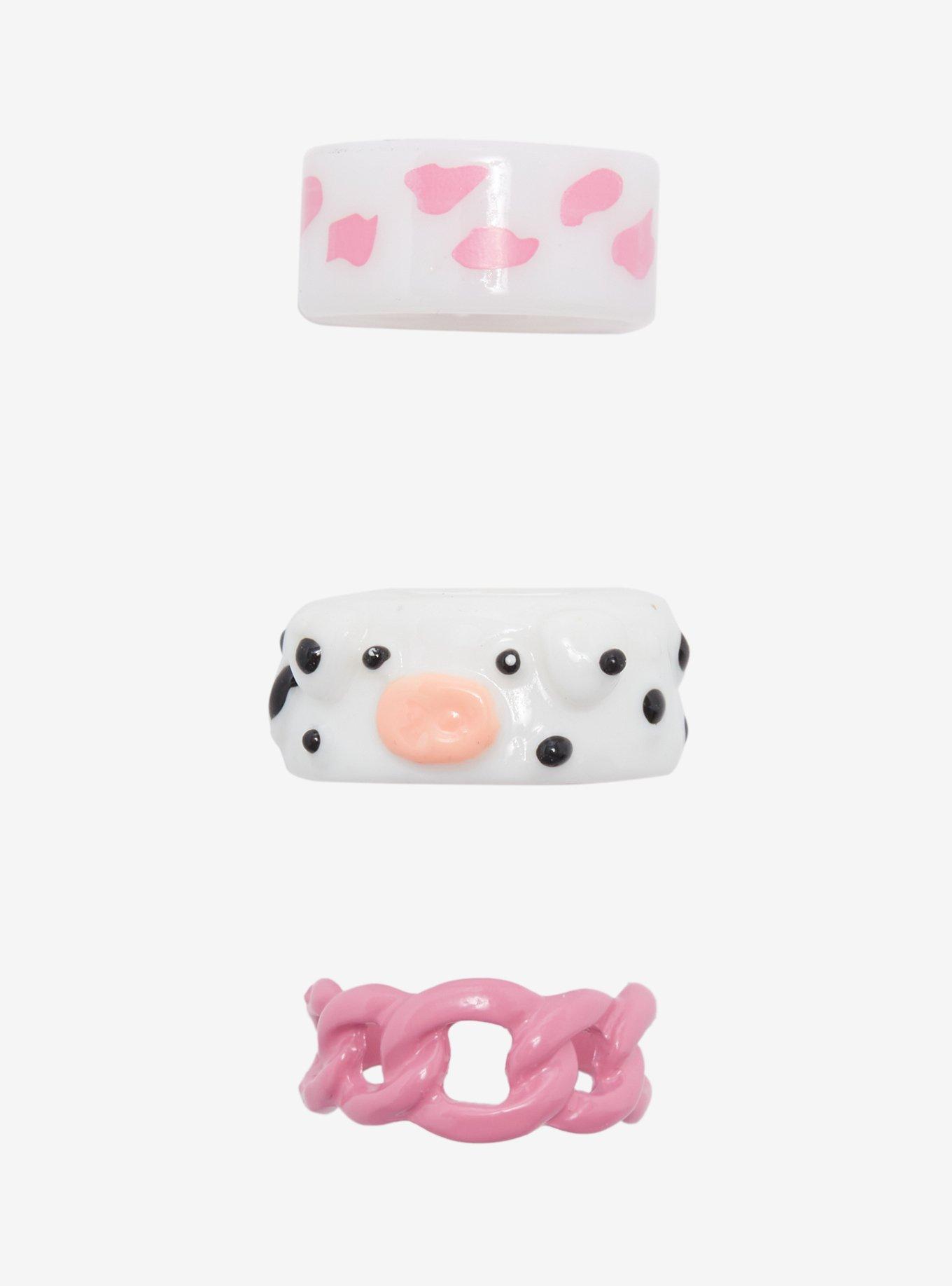 Cow Print Chunky Ring Set, , hi-res