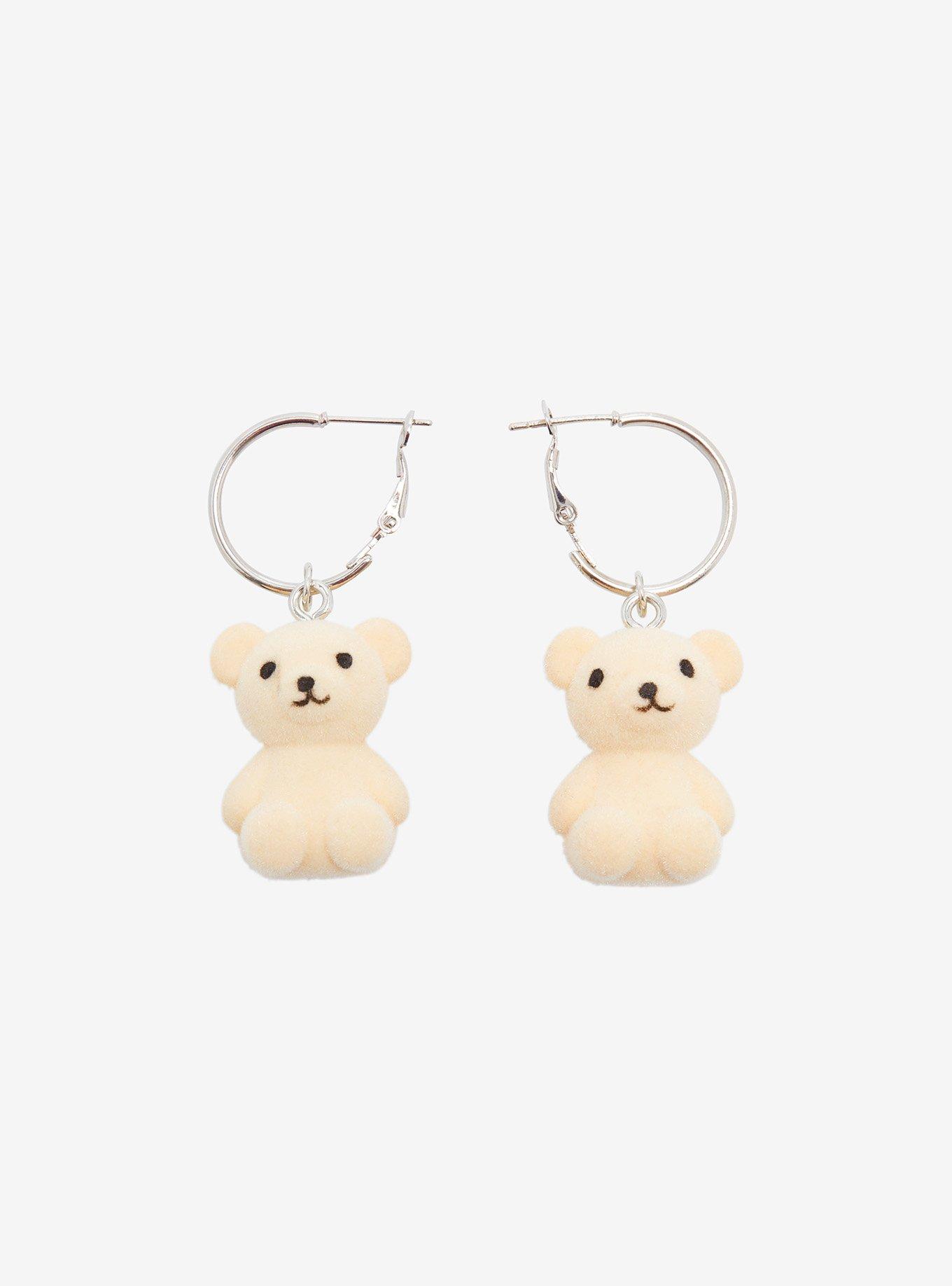 Teddy Bear 3D Plush Mini Hoop Earrings, , hi-res