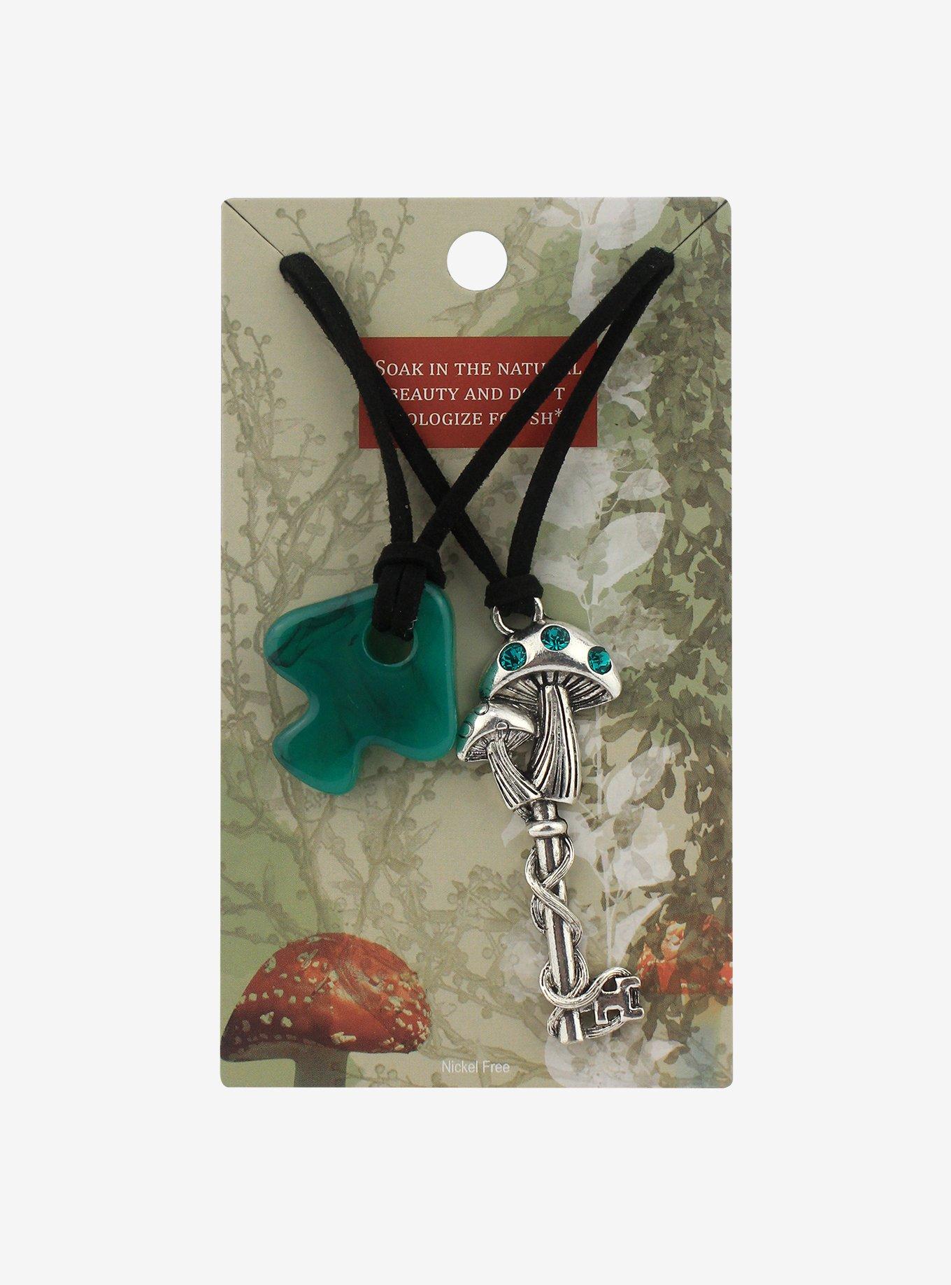 Mushroom Key & Stone Cord Necklace Set, , hi-res