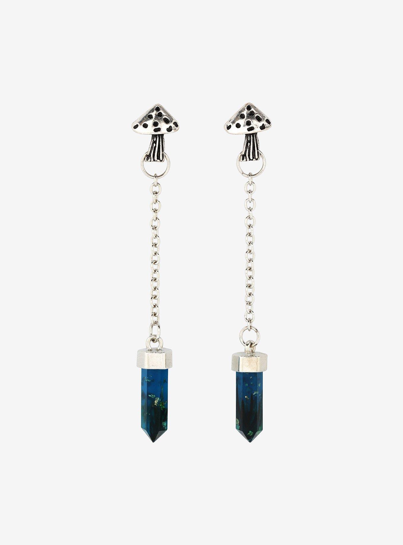 Crystal Dried Flowers Mushroom Drop Earrings, , hi-res