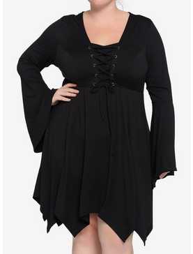 Black Lace-Up Hanky Hem Dress Plus Size, , hi-res