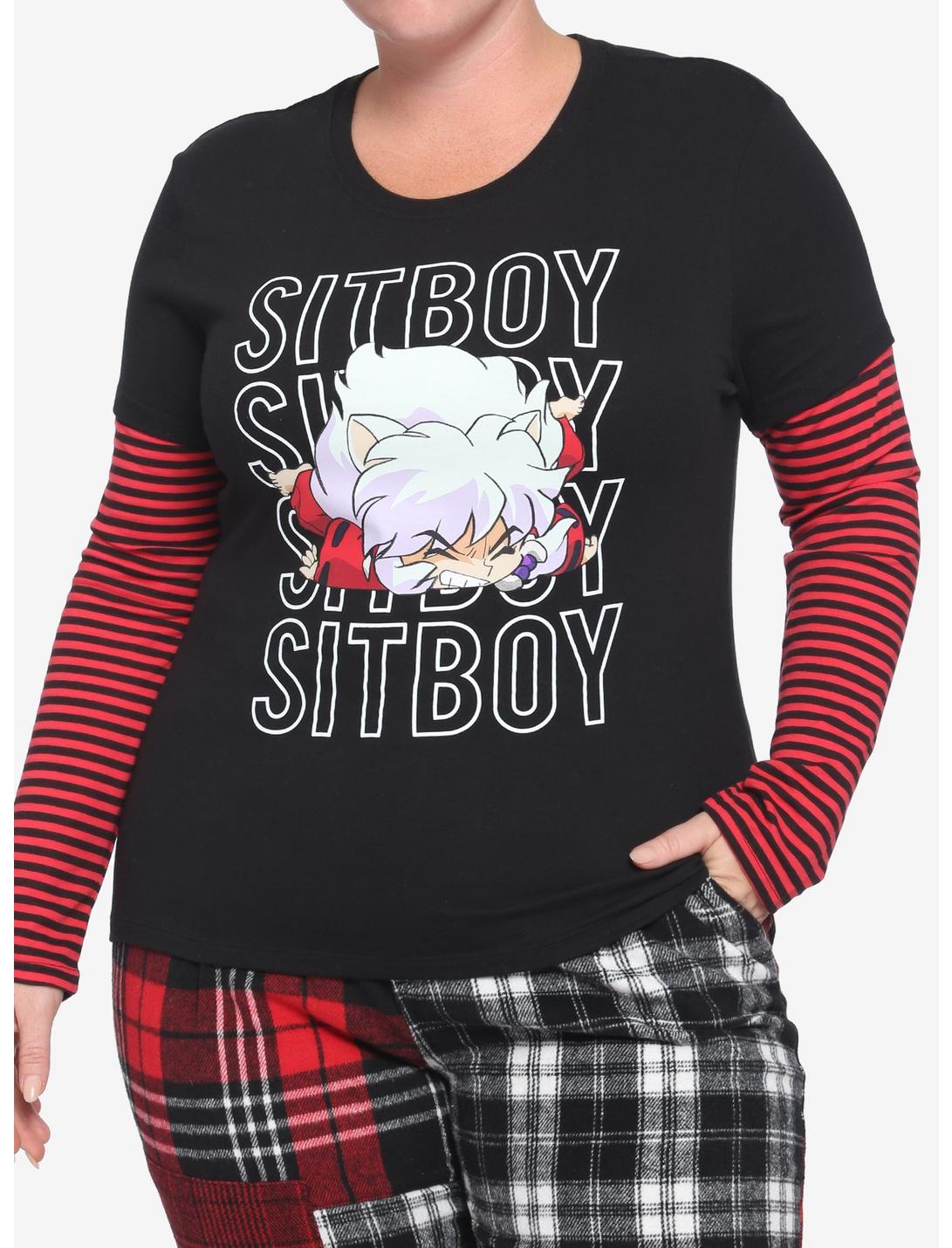 InuYasha Sit Boy Stripe Twofer Girls Long-Sleeve T-Shirt Plus Size, MULTI, hi-res