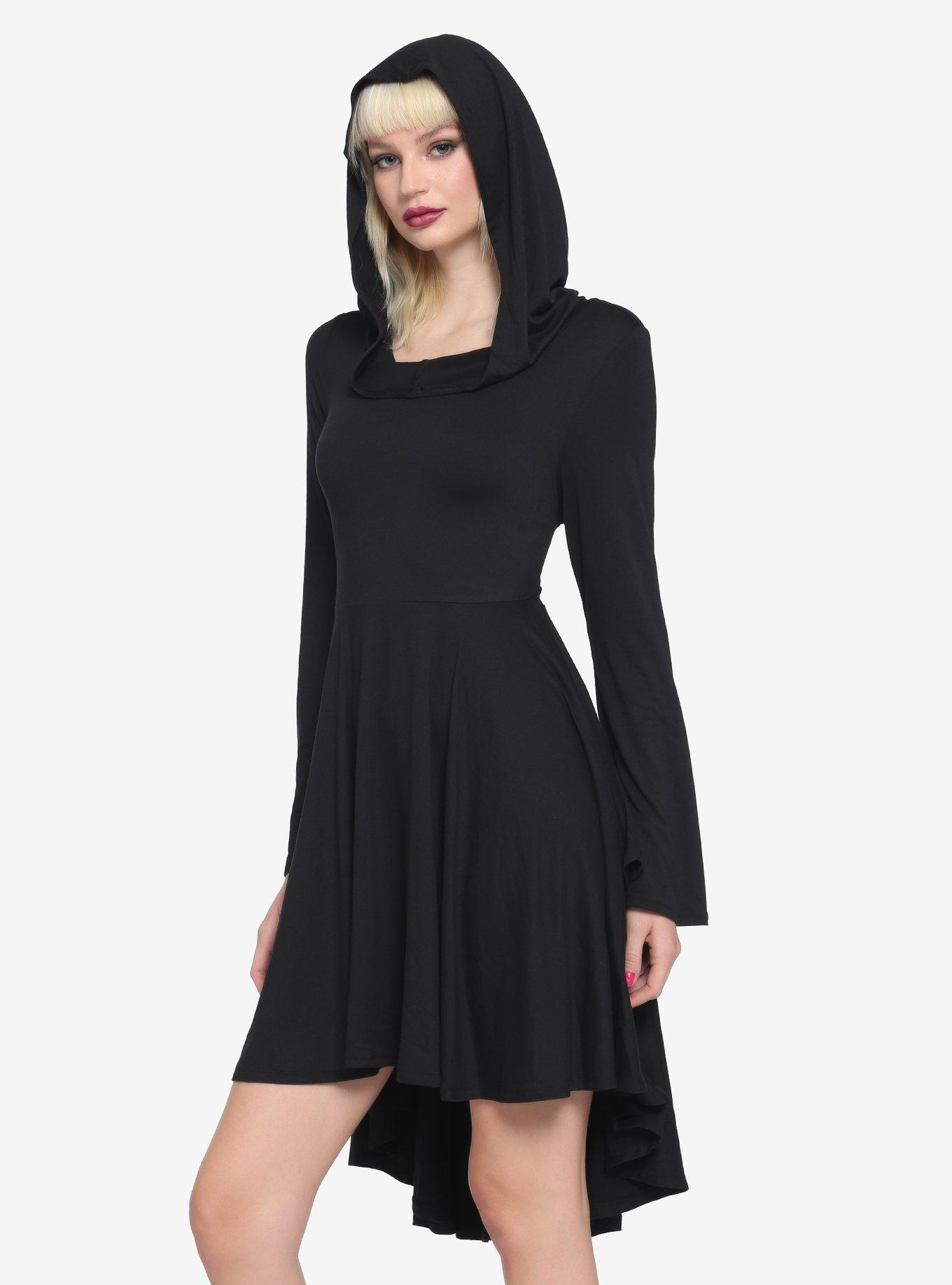 Black Hi Low Hooded Dress