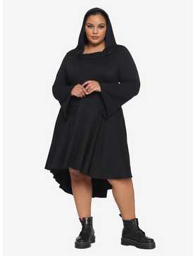 Black Hi-Low Hooded Dress Plus Size, , hi-res