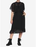 Black Sheer Capelet Midi Dress, BLACK, hi-res