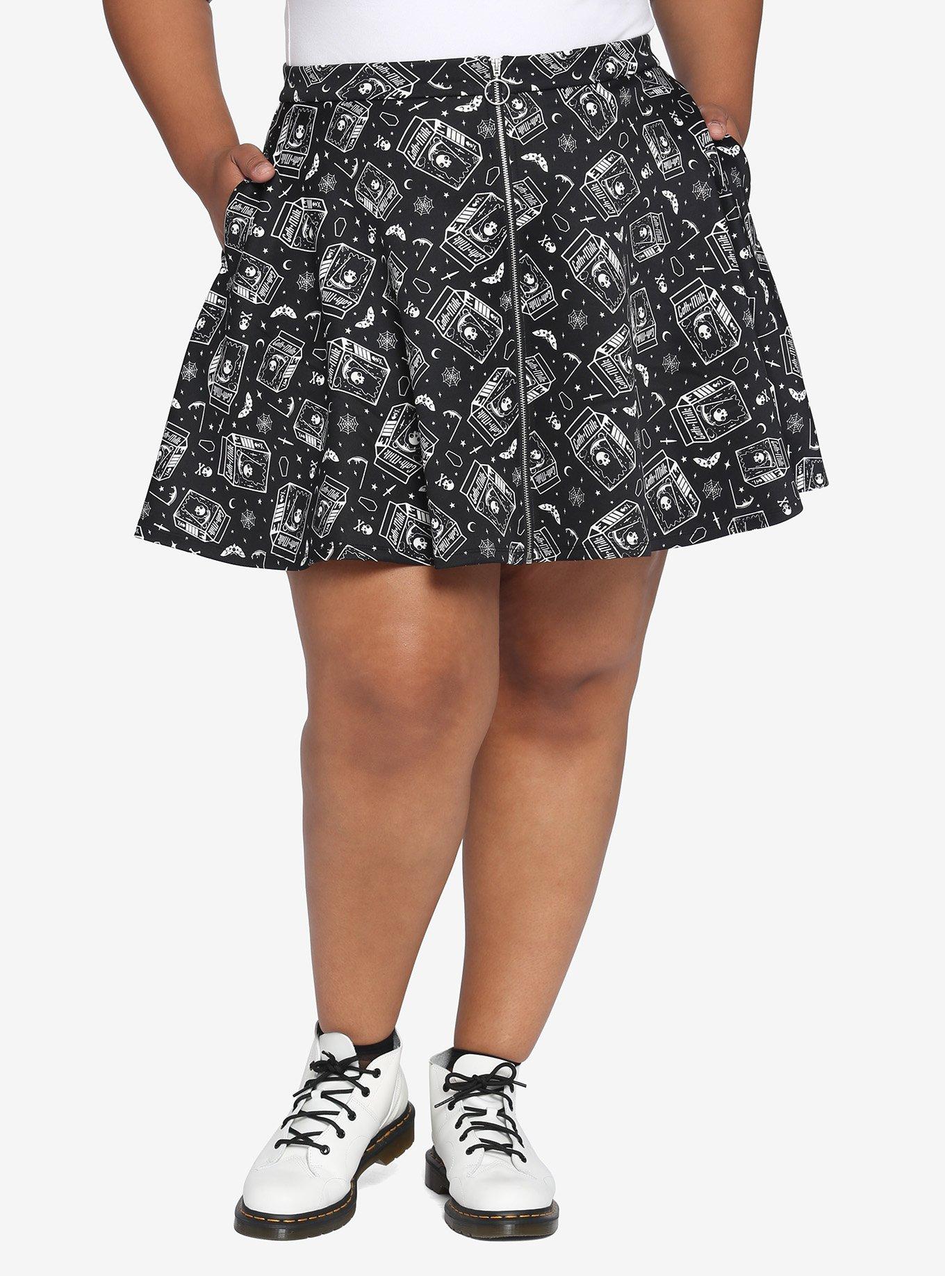 Goth Milk O-Ring Skater Skirt Plus Size, BLACK, hi-res