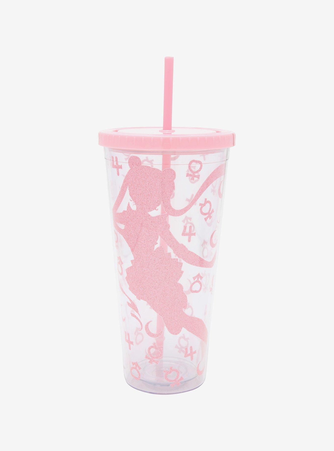 Sailor Moon Pink Silhouette Planetary Symbols Acrylic Travel Cup, , hi-res