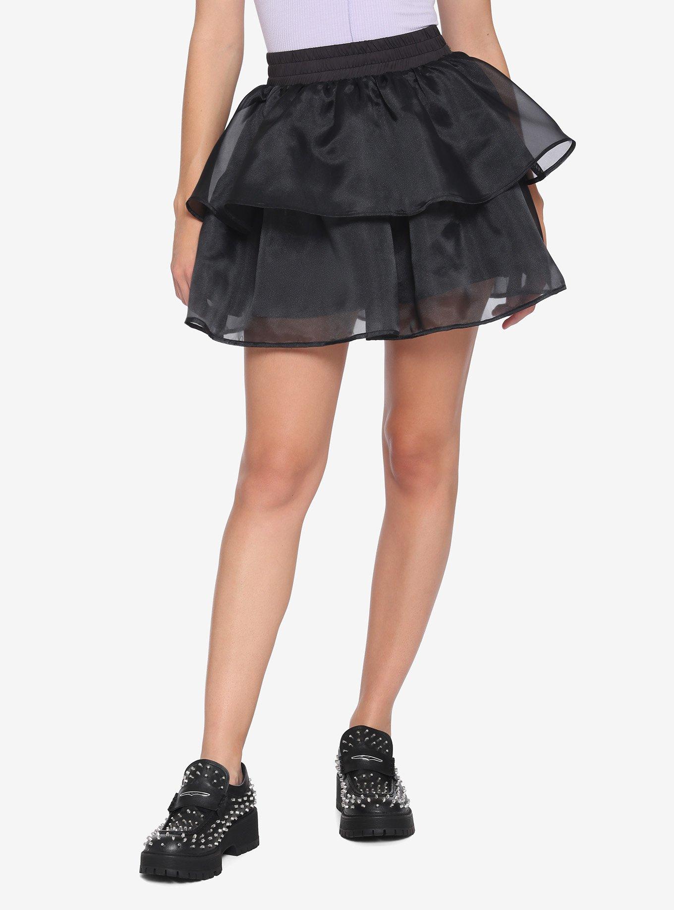 Black Tiered Sheer Skirt, BLACK, hi-res