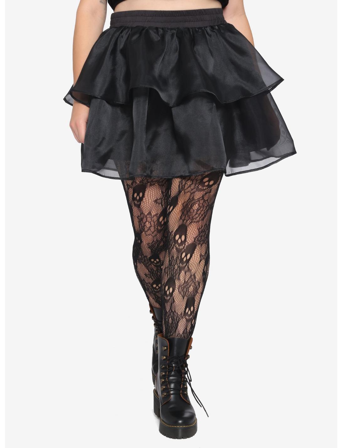 Black Tiered Sheer Skirt Plus Size, BLACK, hi-res