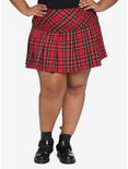 Tartan Yoke Pleated Skirt Plus Size, PLAID - RED, hi-res