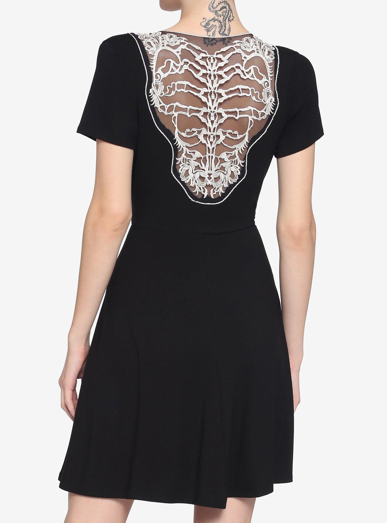 Black Lace Back Skull Cutout Dress, MULTI, hi-res