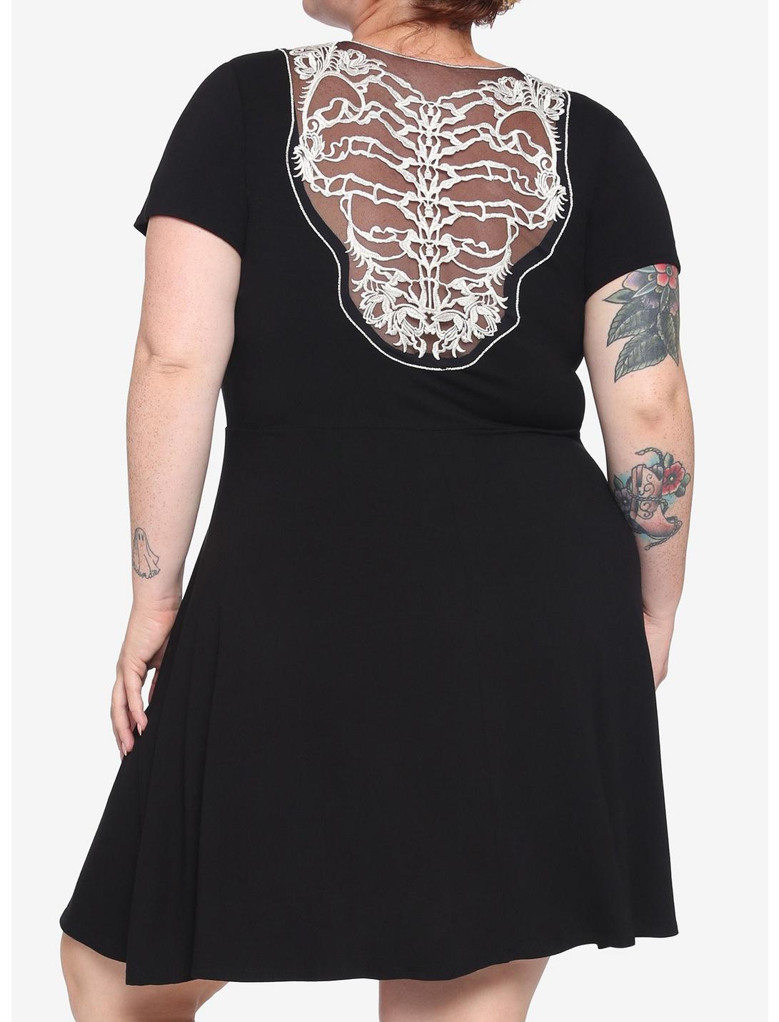 Black Lace Back Skull Cutout Dress Plus Size, MULTI, hi-res