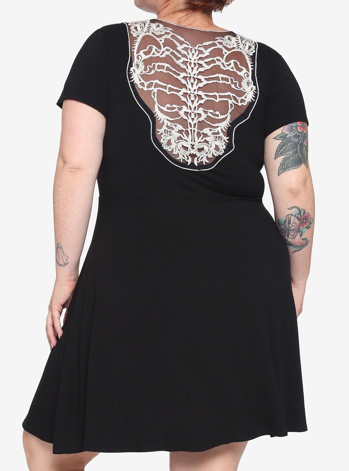 Black Lace Back Skull Cutout Dress Plus Size, MULTI, hi-res