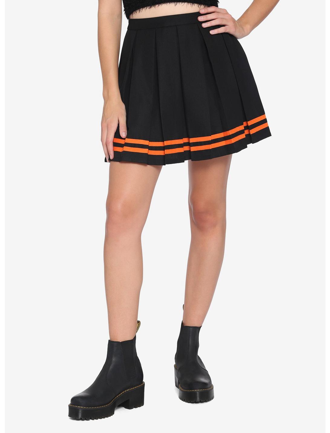 Black & Orange Pleated Cheer Skirt, BLACK, hi-res