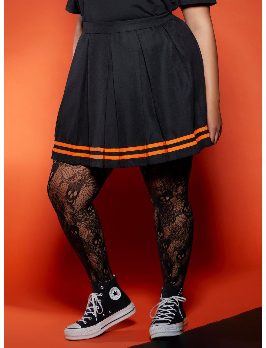 Black & Orange Pleated Cheer Skirt Plus Size, BLACK, hi-res