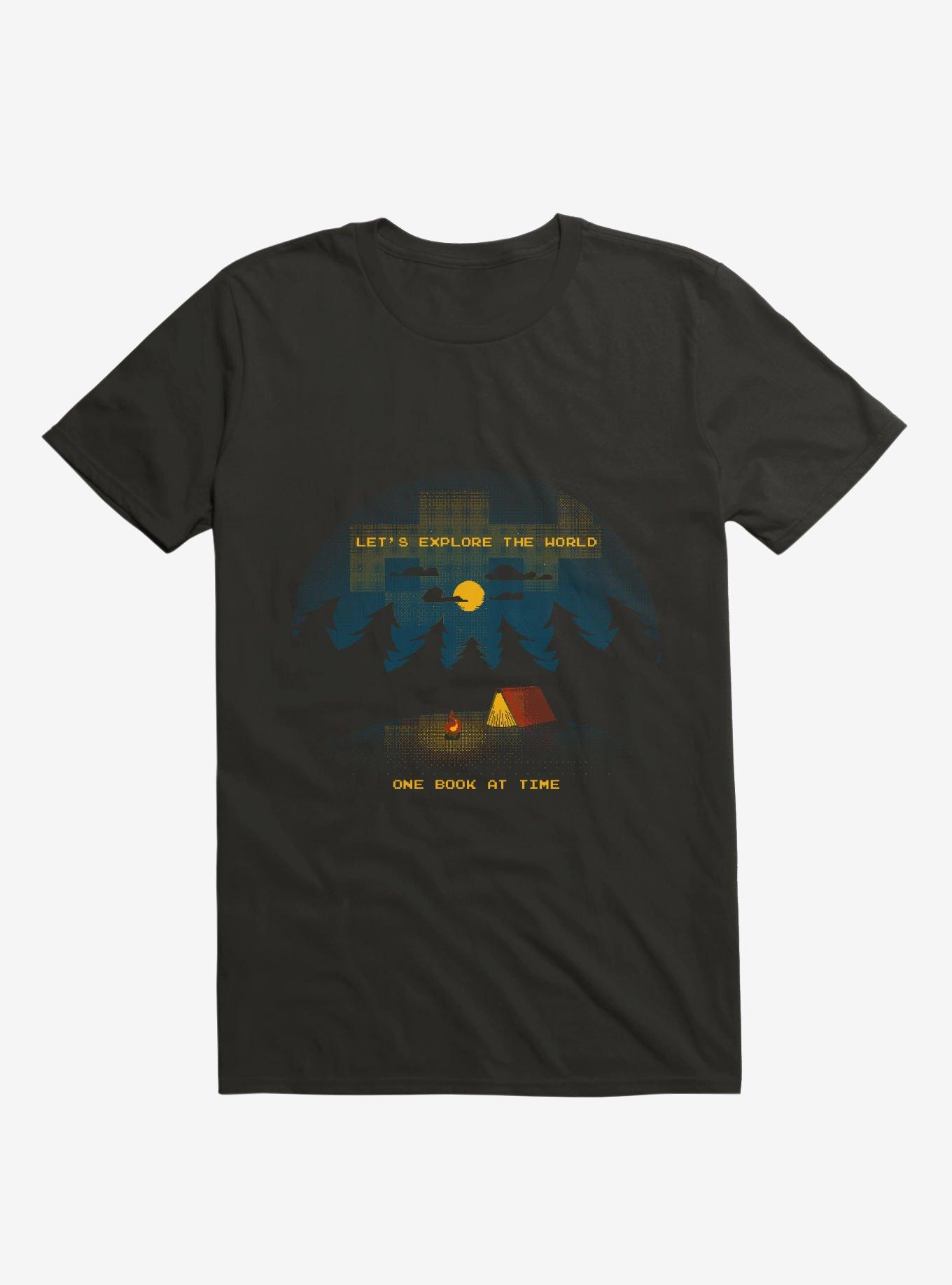 Let's Explore the World One Book At A Time T-Shirt, BLACK, hi-res