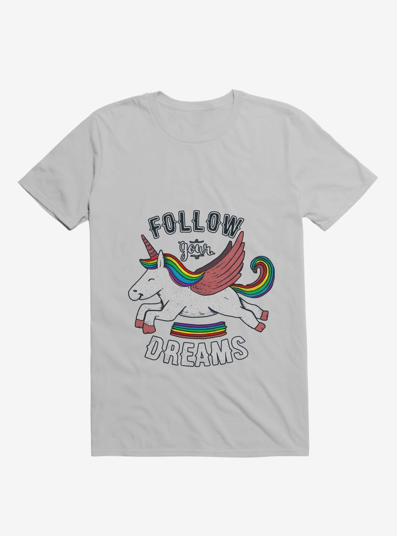 Follow Your Dreams Rainbow Unicorn T-Shirt, ICE GREY, hi-res