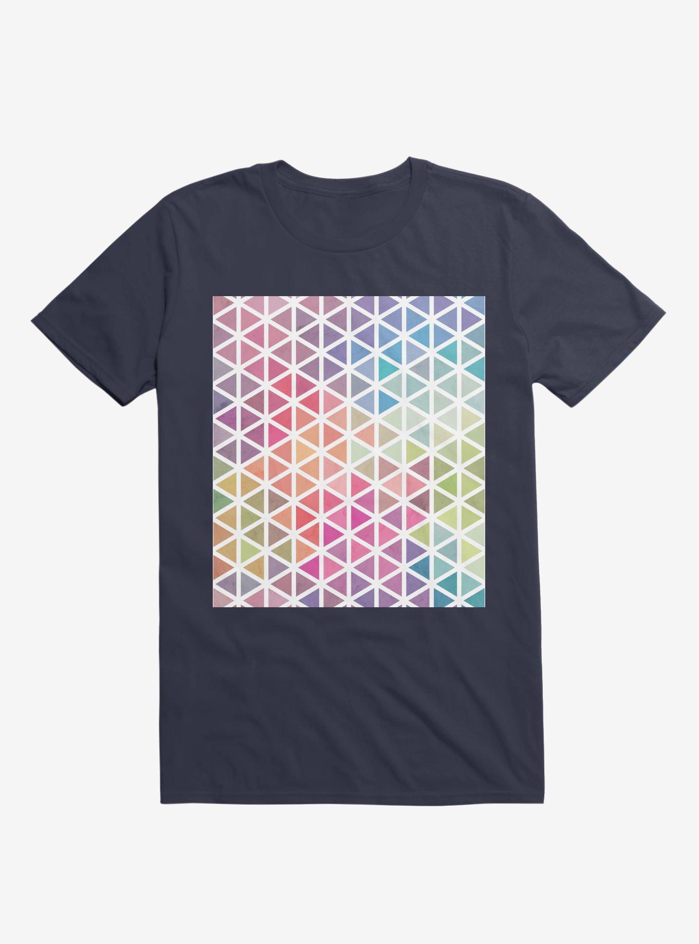 Geometric Fractal Triangles Bubblegum Rain T-Shirt, NAVY, hi-res