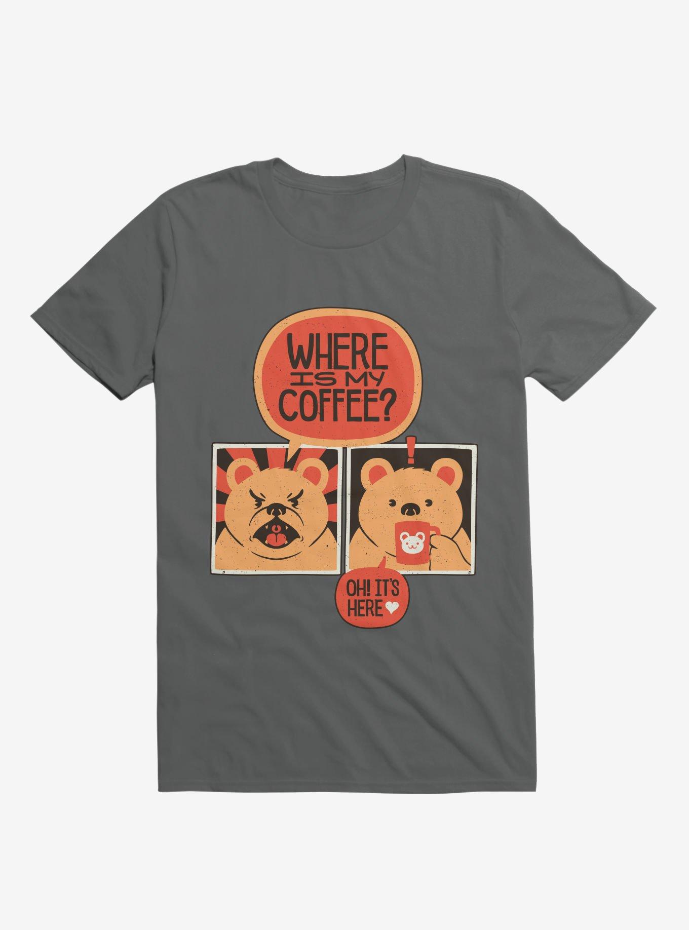 Where Is My Coffee Angry Bear T-Shirt, CHARCOAL, hi-res