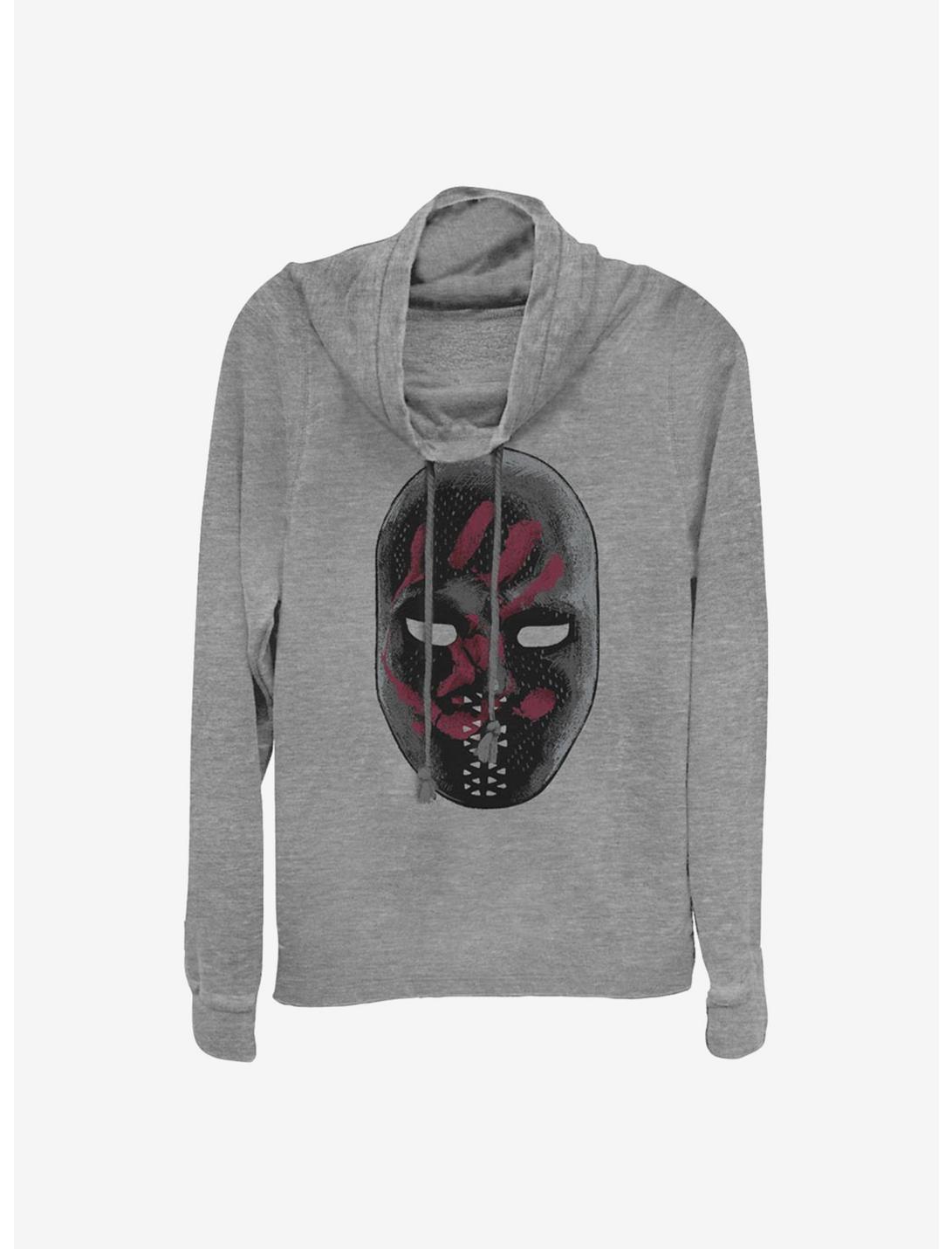 Marvel The Falcon And The Winter Soldier Flag Smashers Mask Cowlneck Long-Sleeve Girls Top, GRAY HTR, hi-res