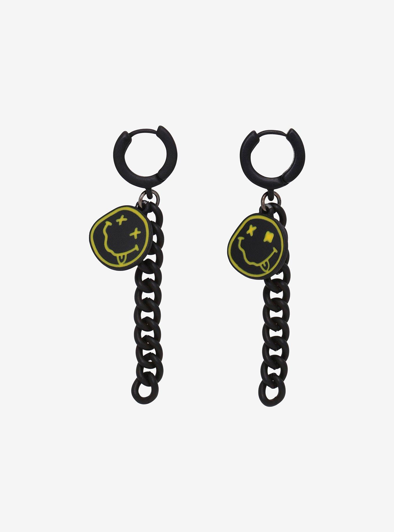 Nirvana Black Smile Huggie Hoop Earrings, , hi-res