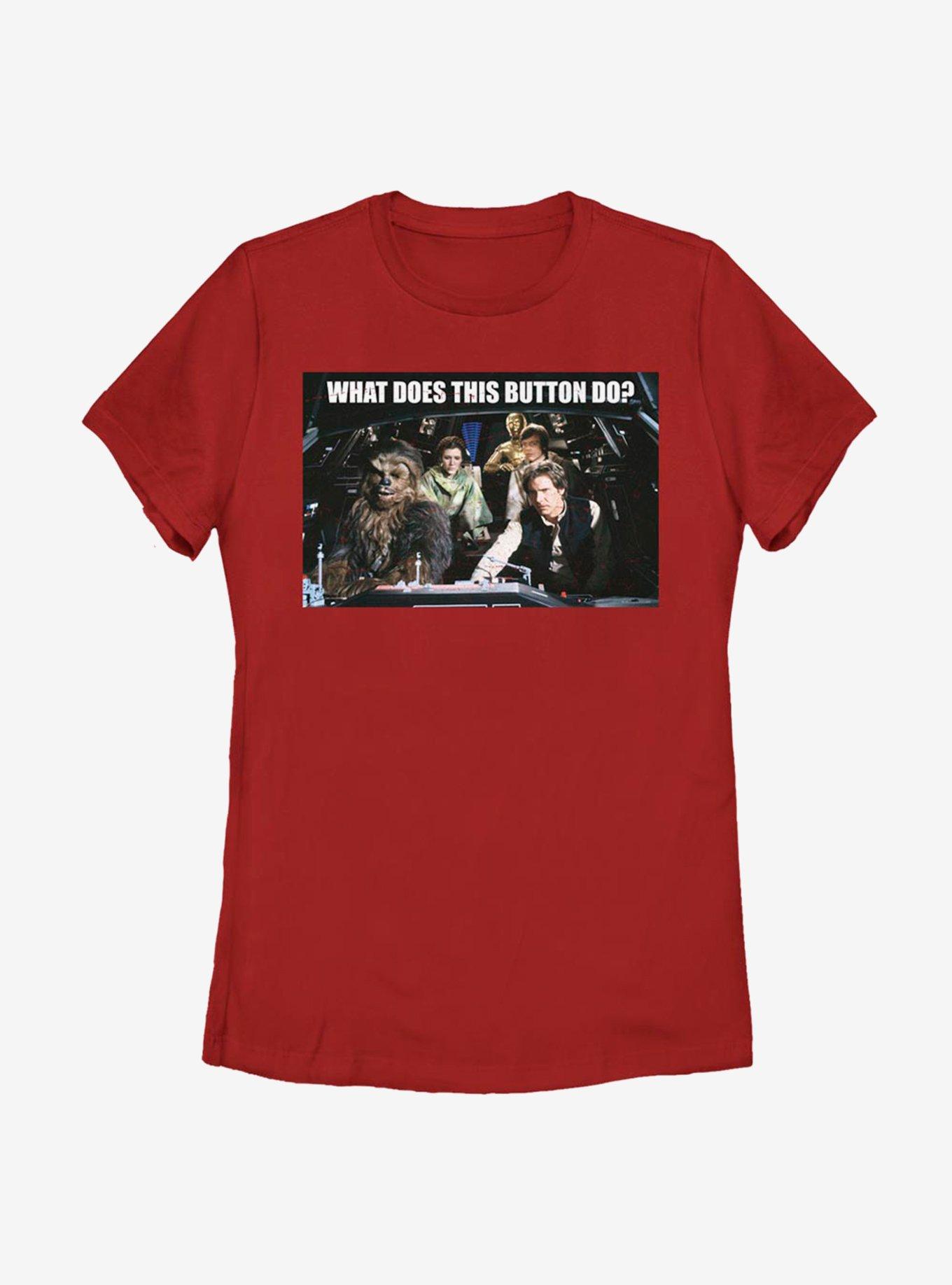 Star Wars Falcon What Does This Button Do? Womens T-Shirt
