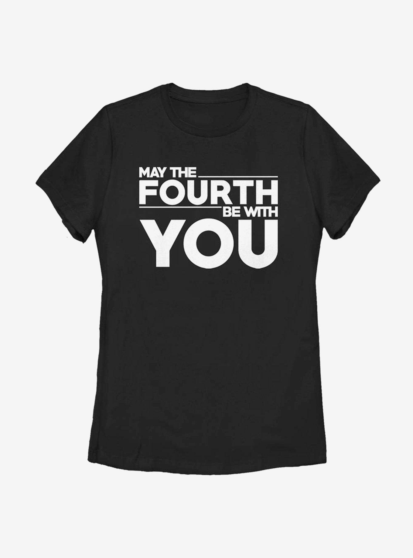 Star Wars May The Fourth Be With You White Letters Womens T-Shirt, BLACK, hi-res
