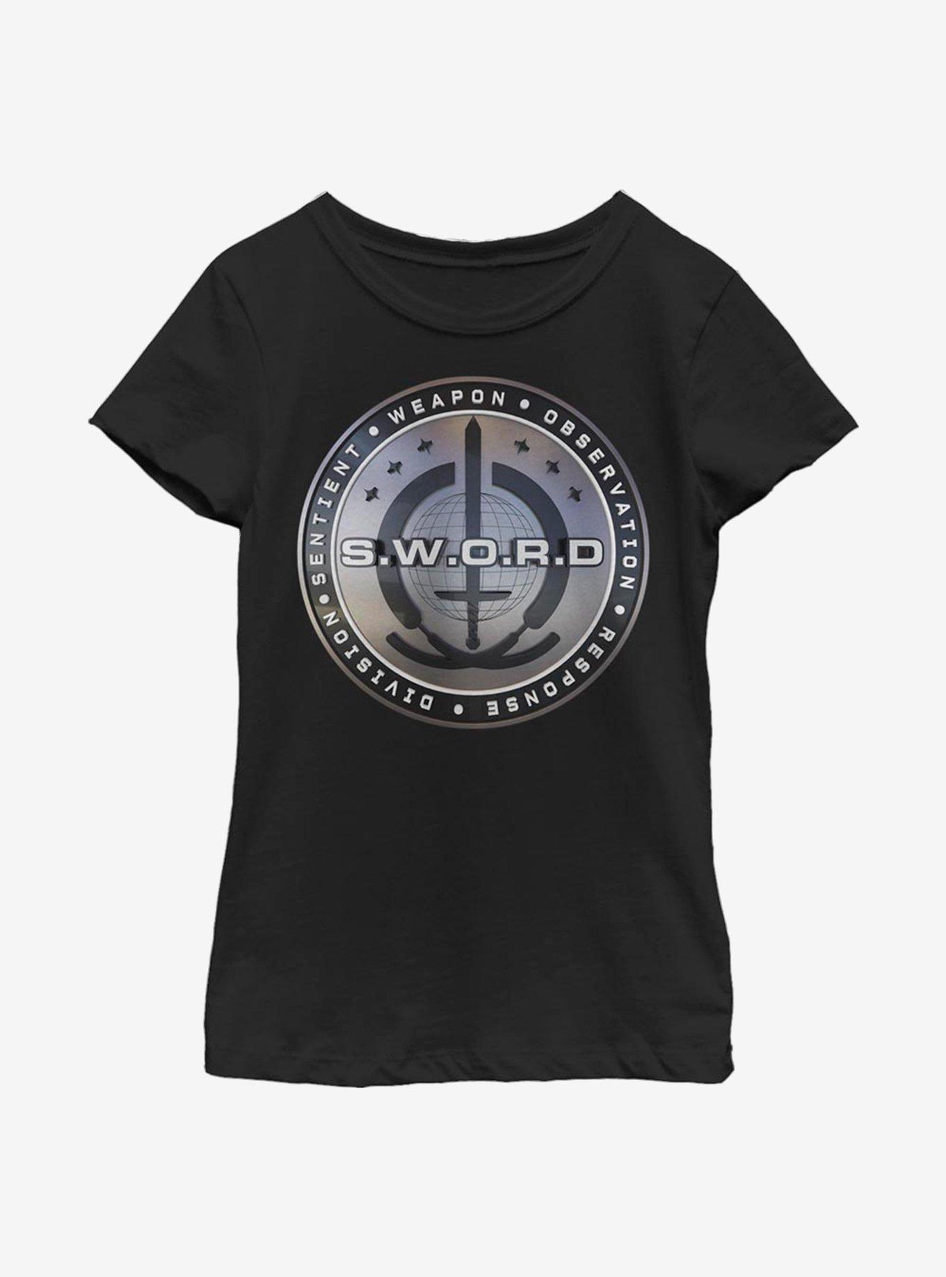 Marvel WandaVision 3D S.W.O.R.D Logo Youth Girls T-Shirt, BLACK, hi-res view 1