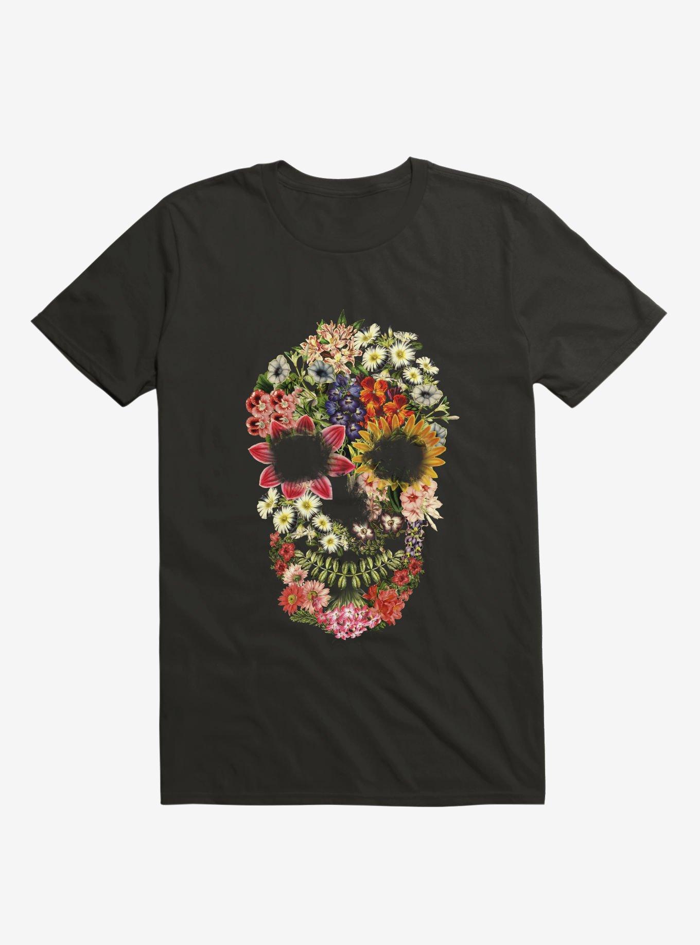 Floral Skull Vintage Black T-Shirt, , hi-res