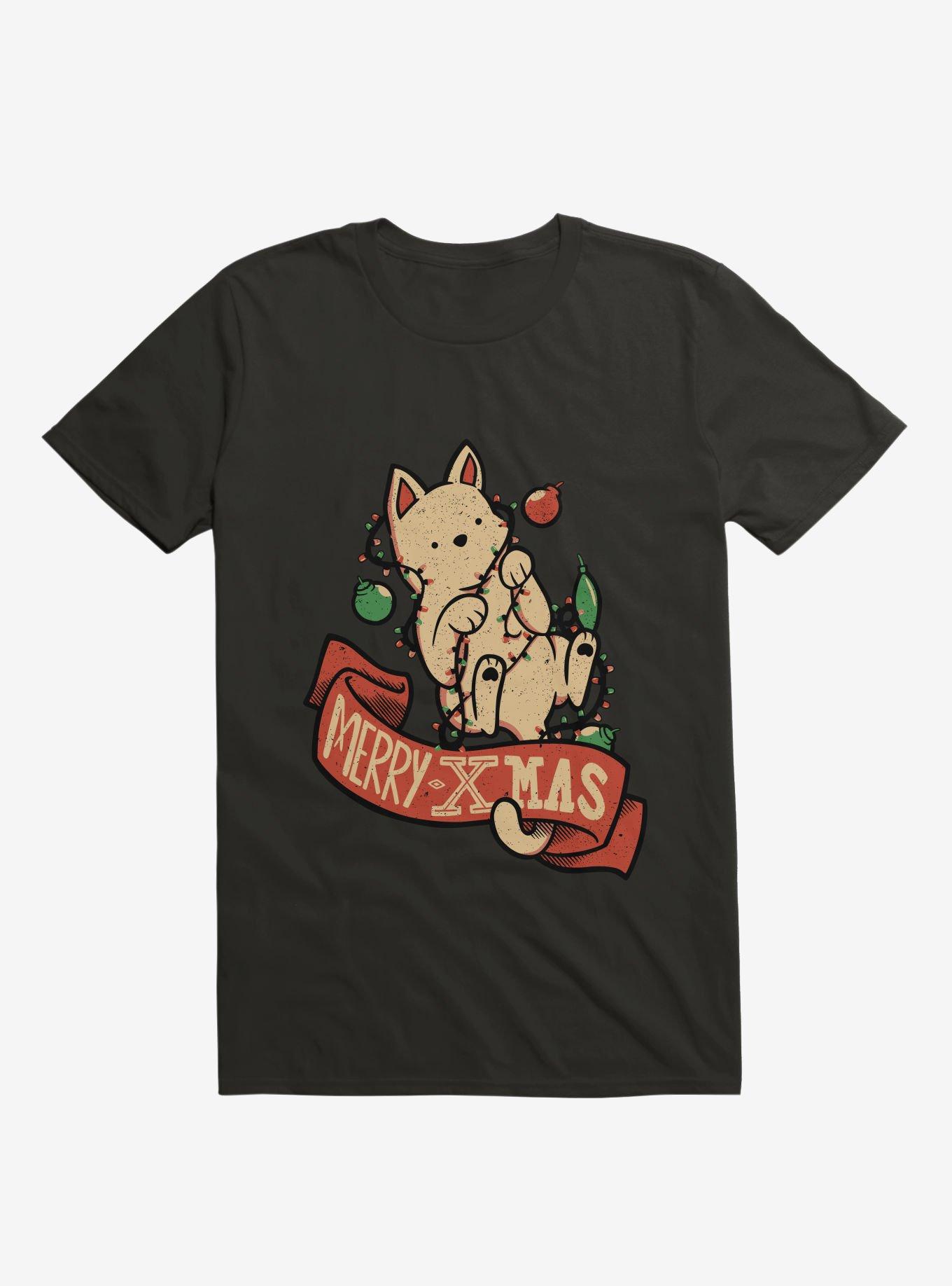 Merry Xmas Cat T-Shirt, BLACK, hi-res