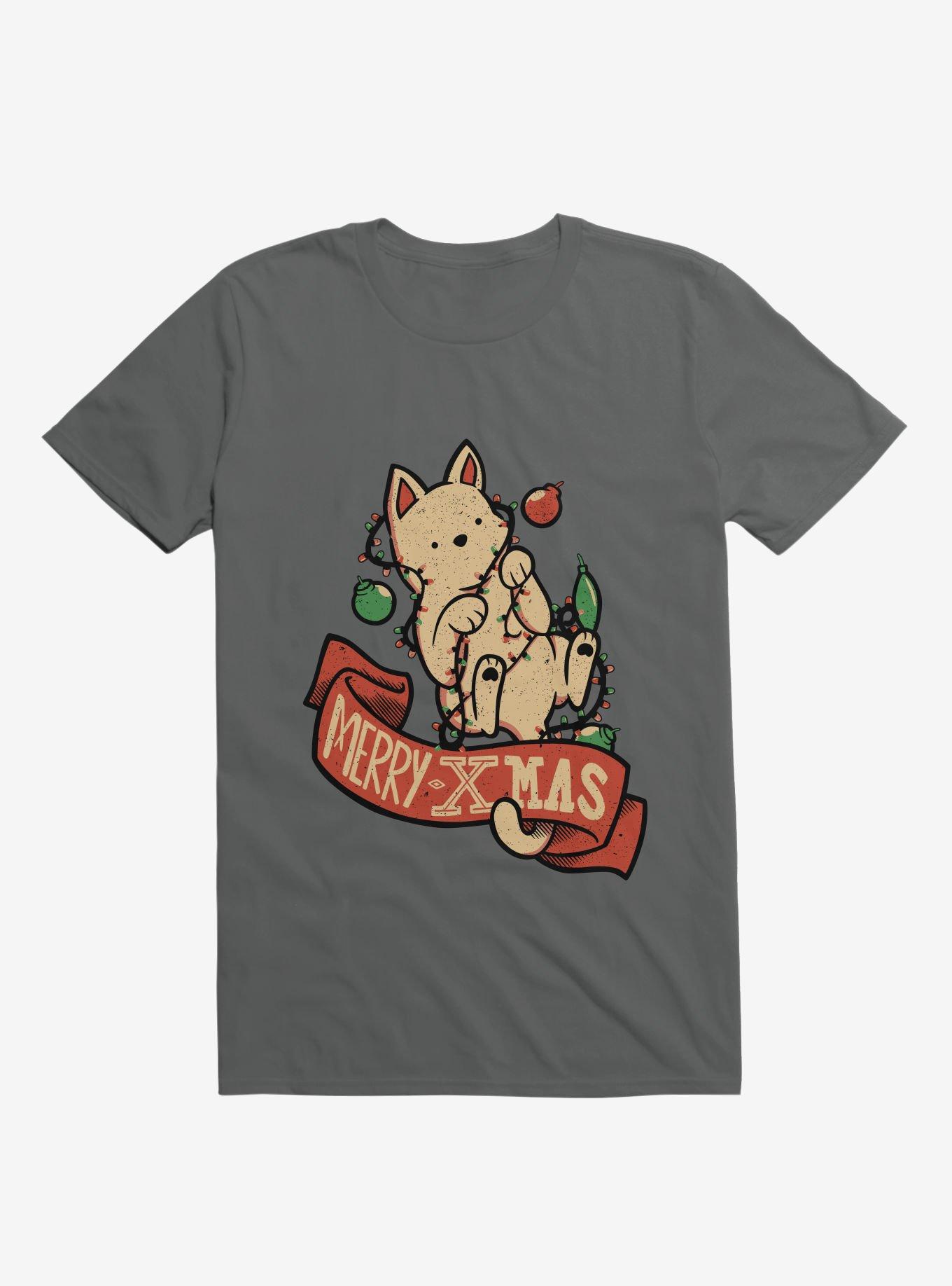 Merry Xmas Cat T-Shirt, CHARCOAL, hi-res