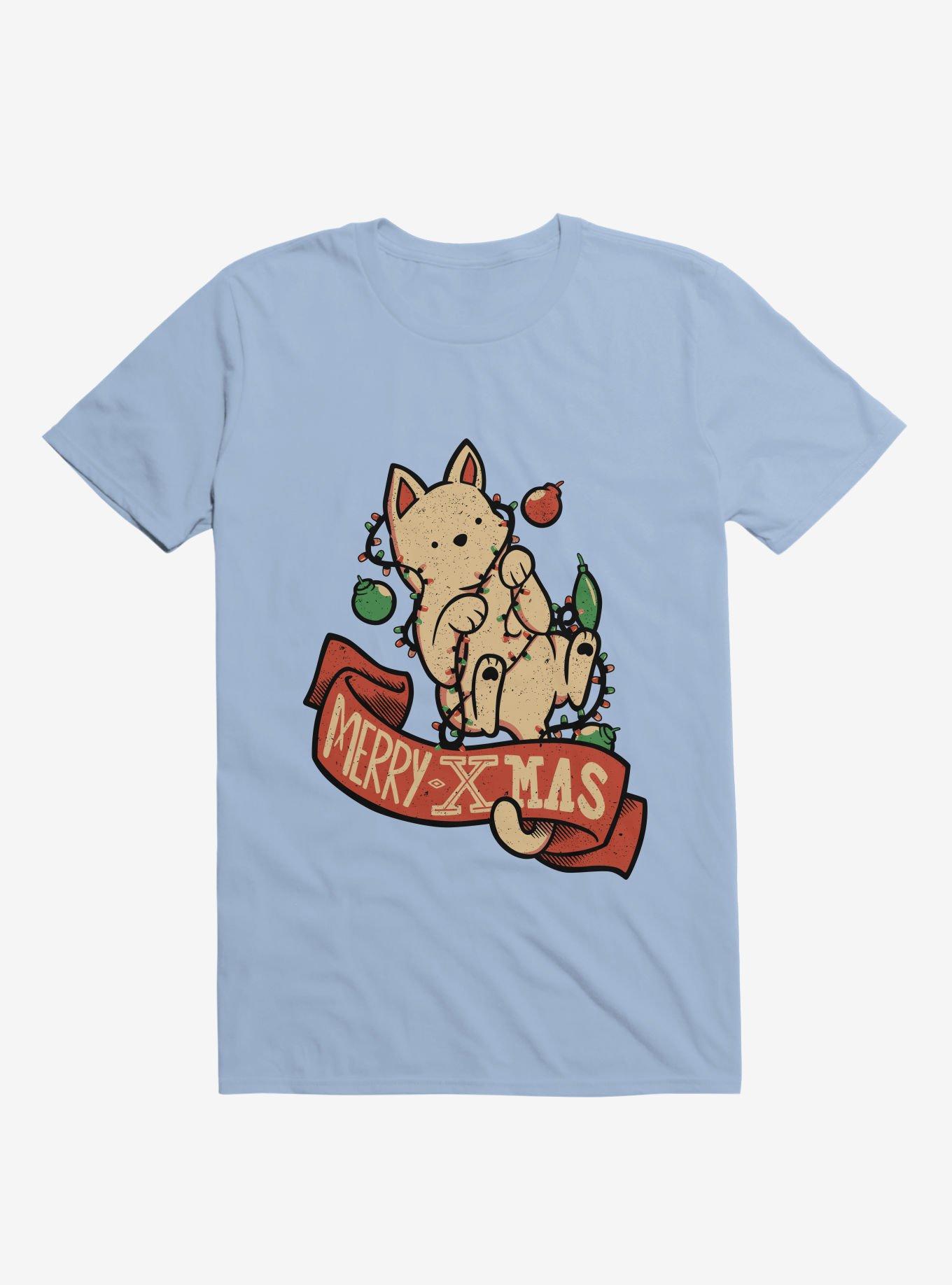 Merry Xmas Cat T-Shirt, LIGHT BLUE, hi-res
