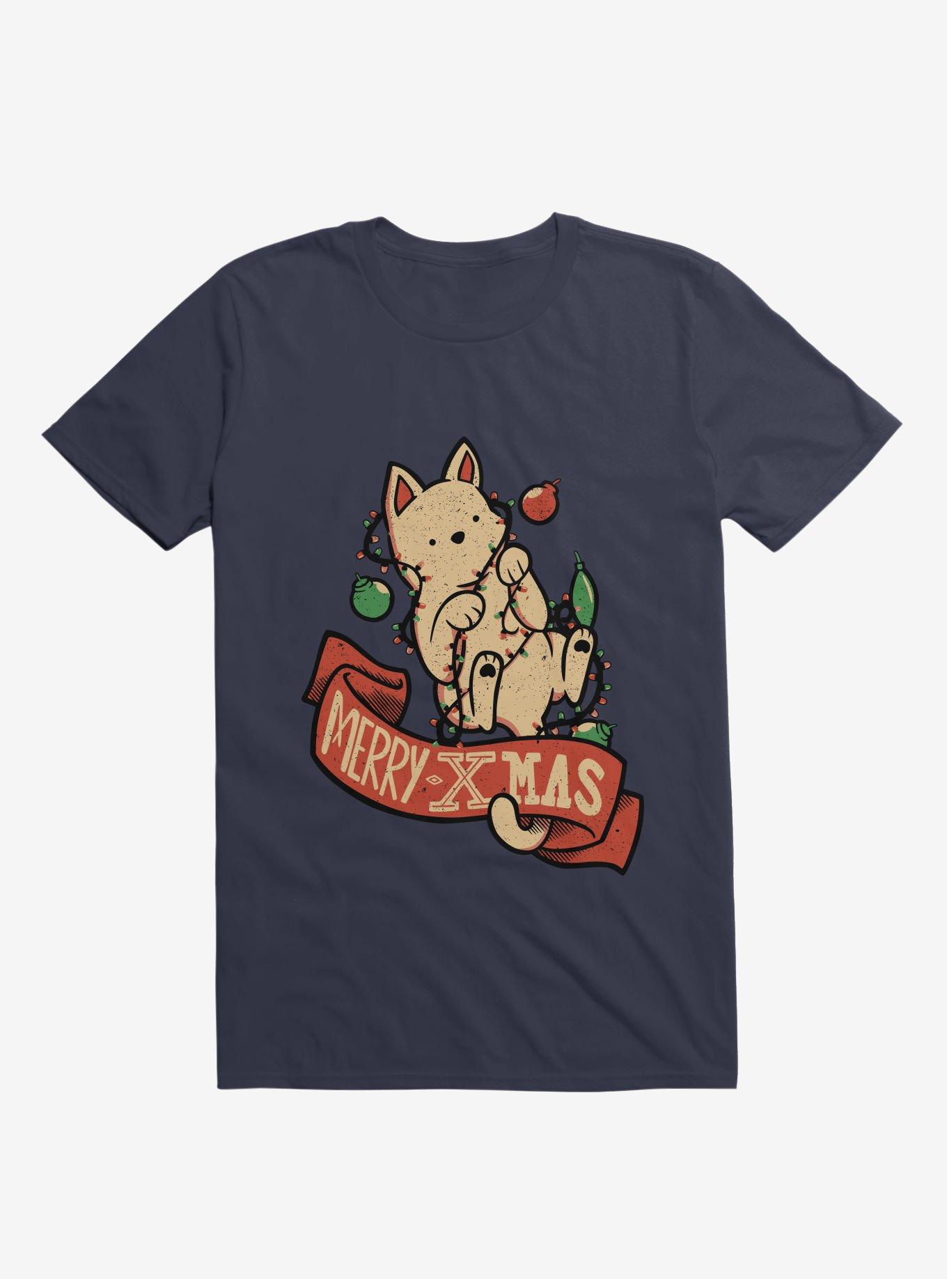 Merry Xmas Cat T-Shirt, NAVY, hi-res