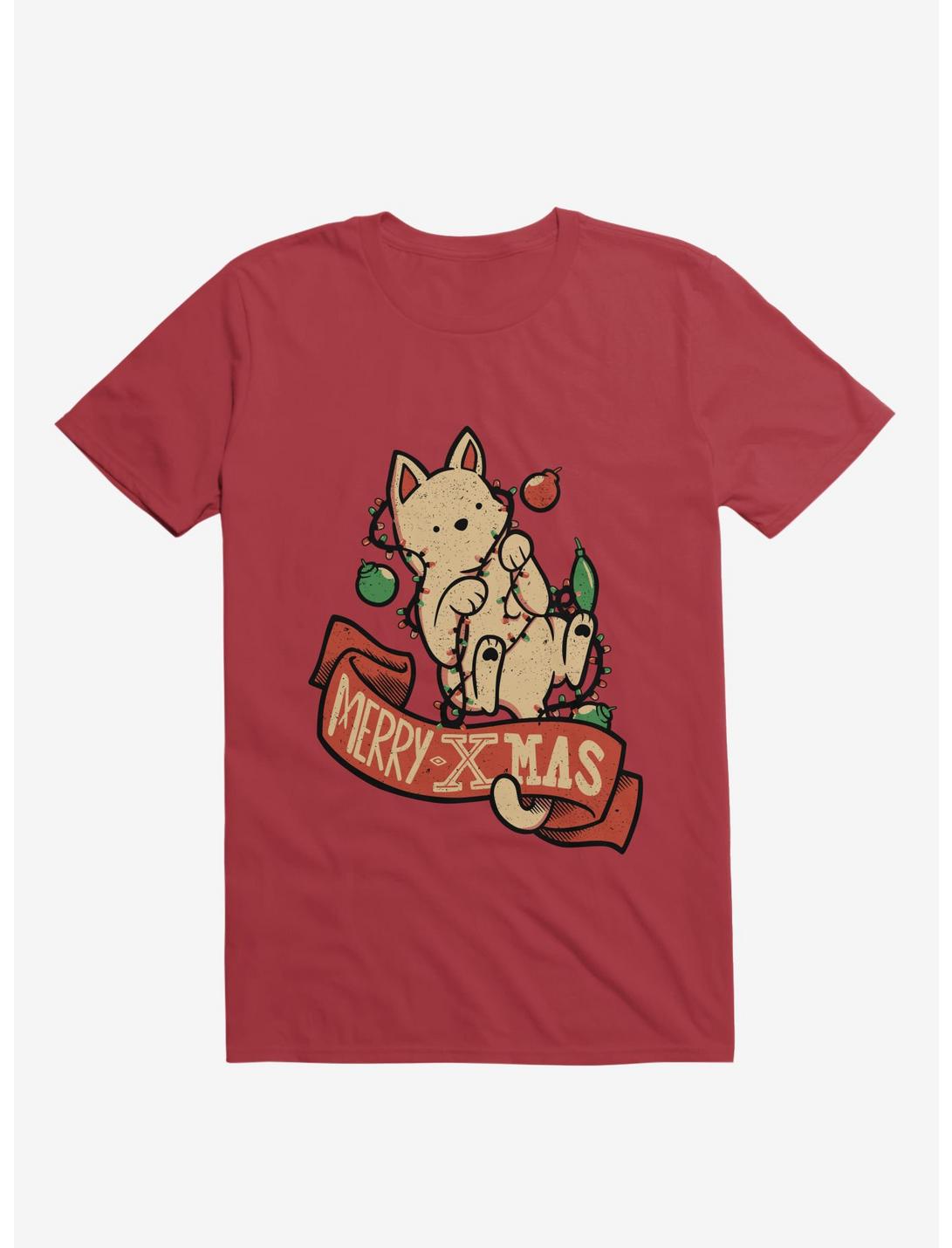 Merry Xmas Cat T-Shirt, RED, hi-res