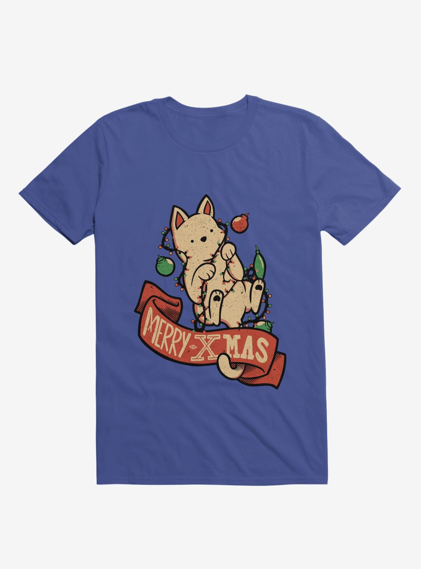 Merry Xmas Cat T-Shirt, ROYAL, hi-res