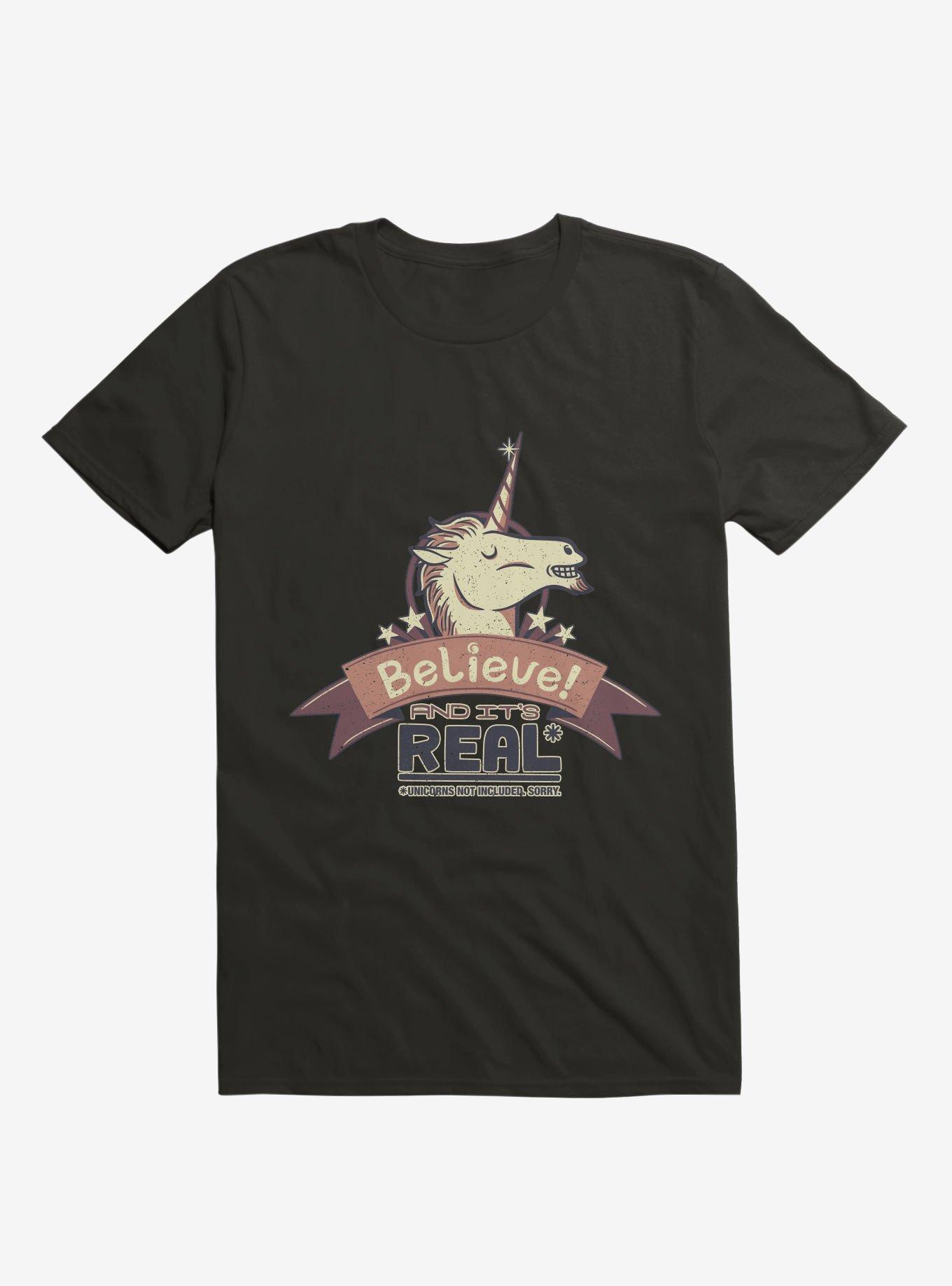 Unicorn Believe And It's Real T-Shirt, BLACK, hi-res