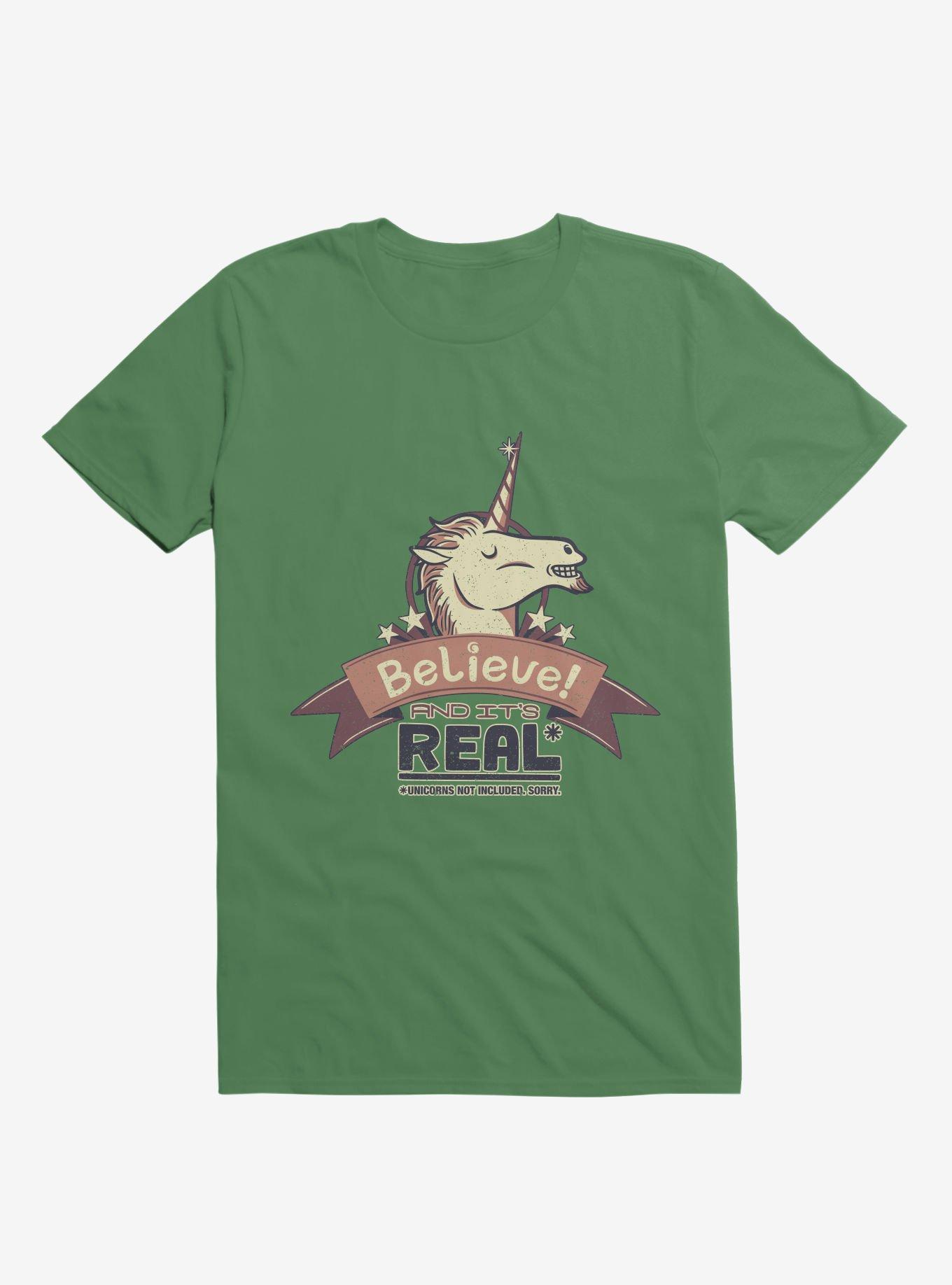 Unicorn Believe And It's Real T-Shirt, KELLY GREEN, hi-res