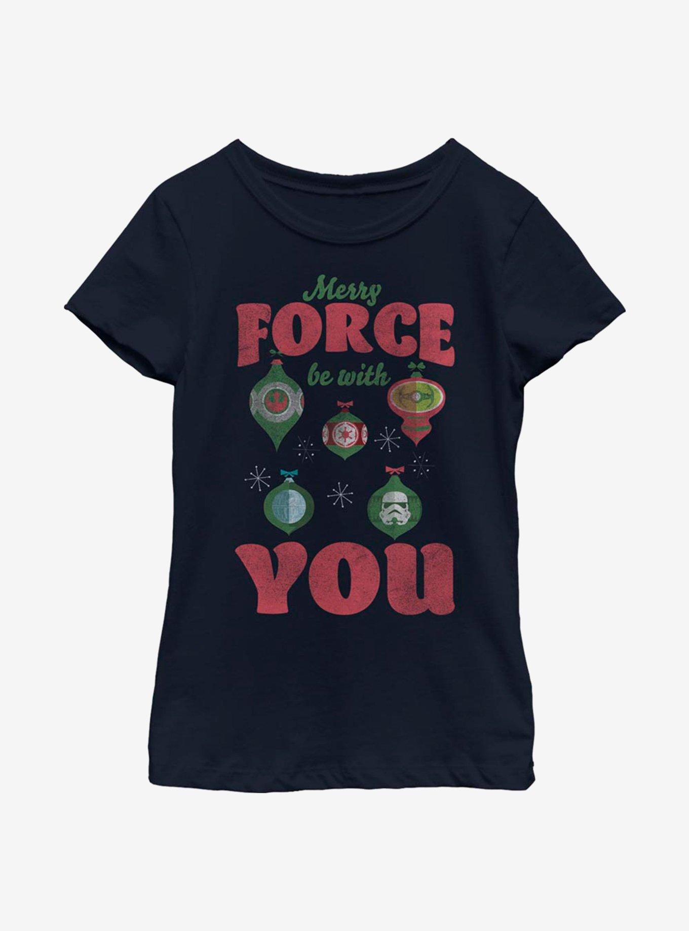 Star Wars Merry Force Decorations Youth Girls T-Shirt, NAVY, hi-res