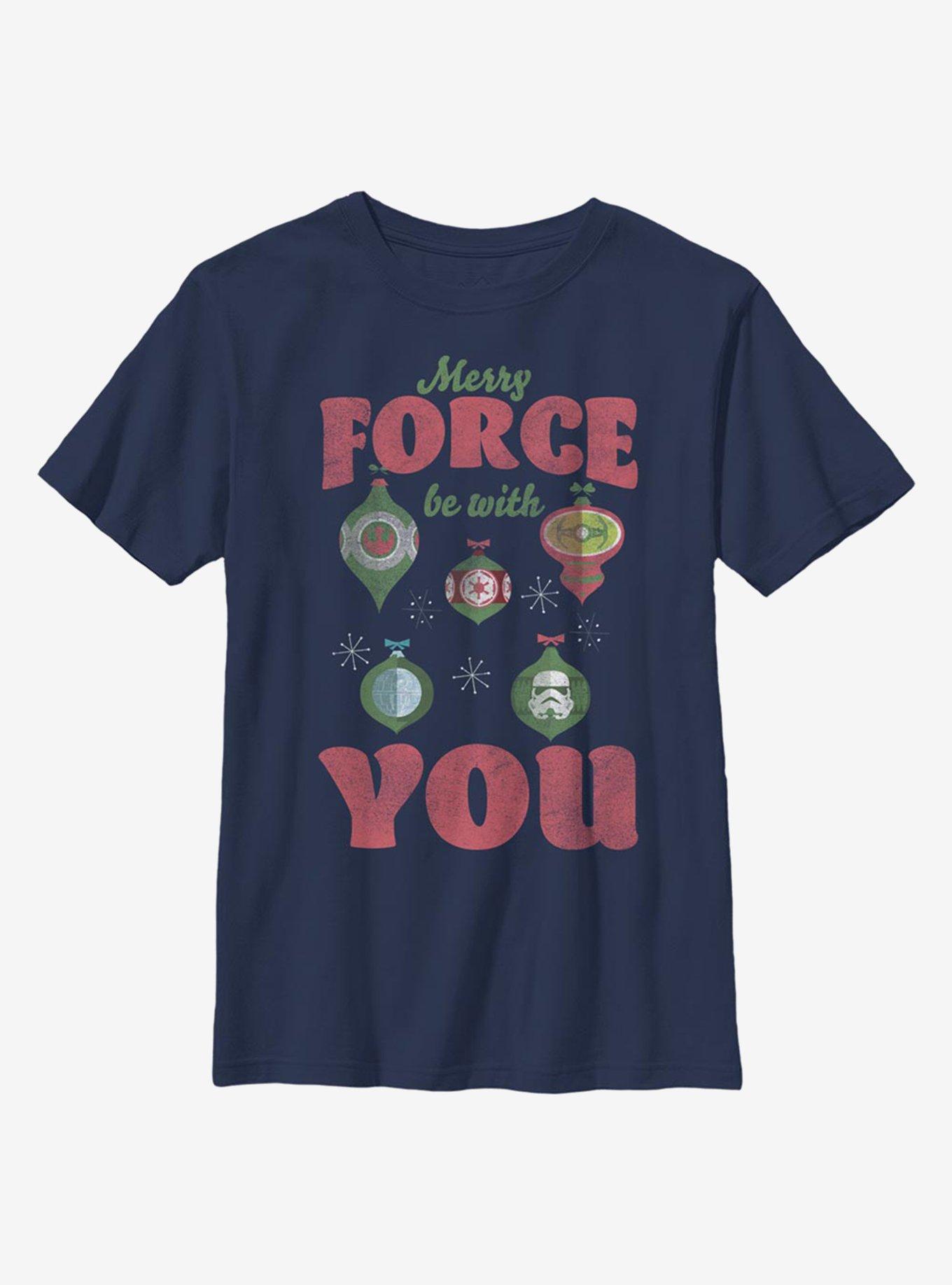 Star Wars Merry Force Decorations Youth T-Shirt, NAVY, hi-res