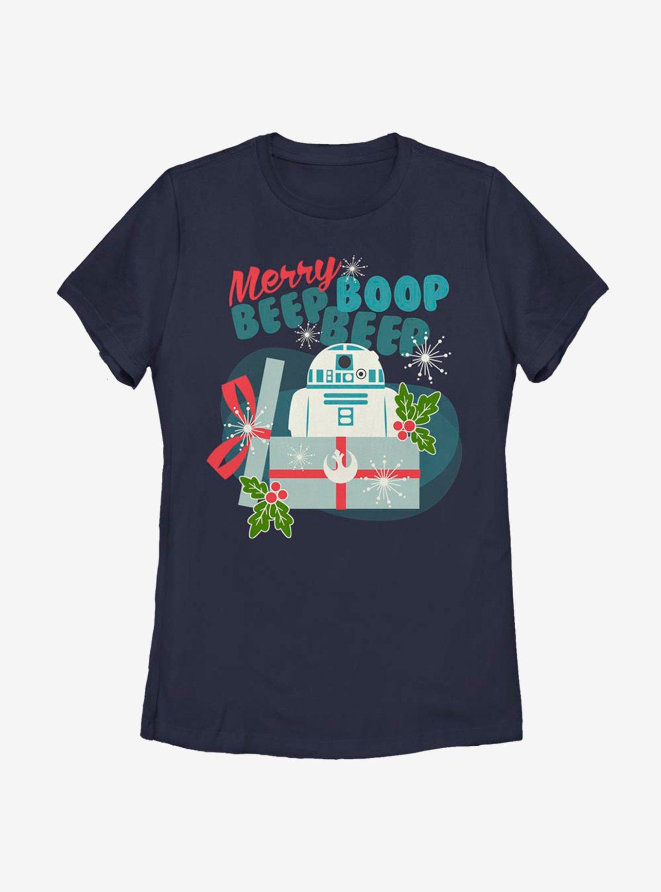 Star Wars Merry Beep Boop R2 Womens T-Shirt, NAVY, hi-res