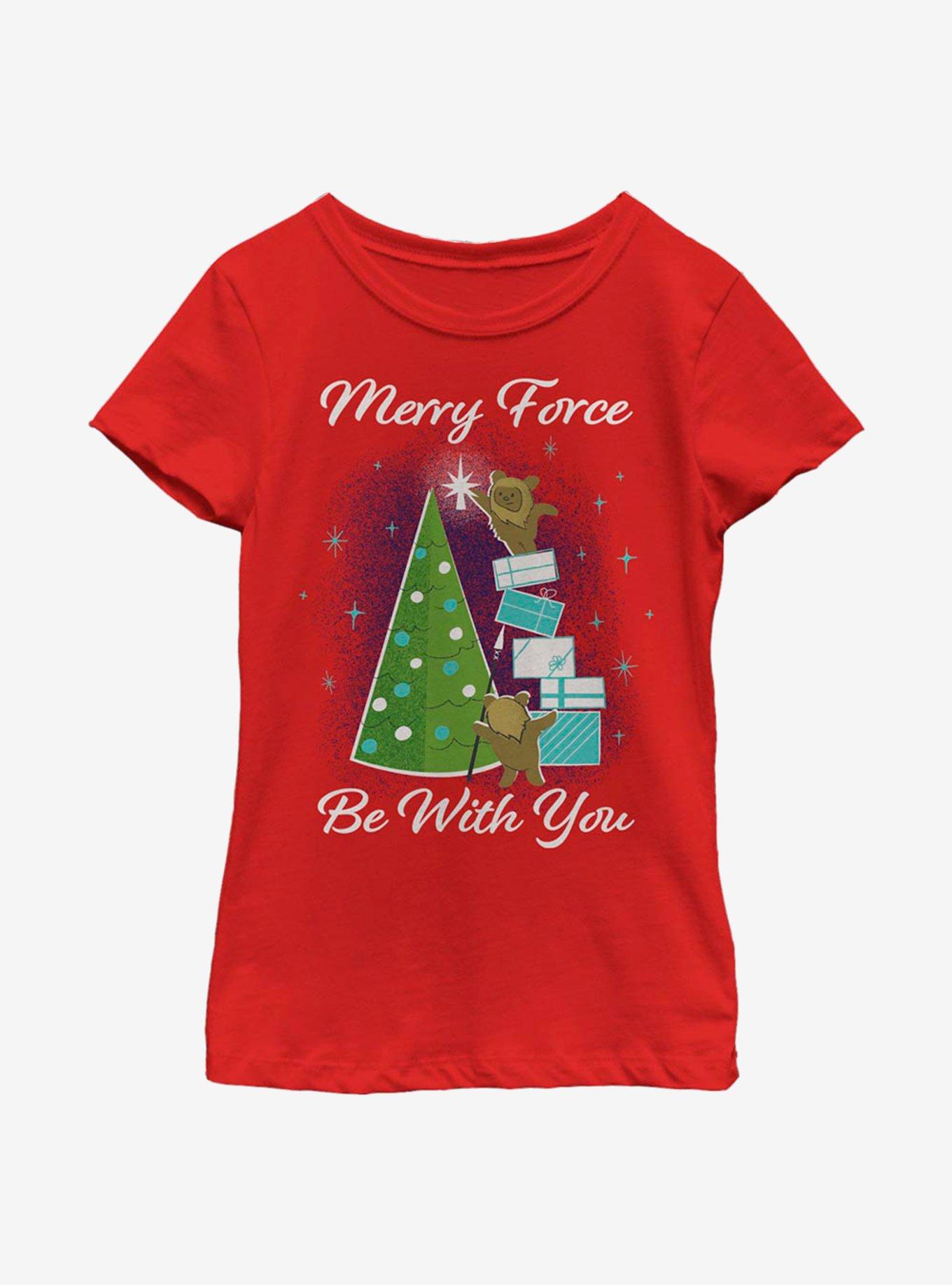 Star Wars Merry Force Be With You Ewoks Youth Girls T-Shirt, RED, hi-res